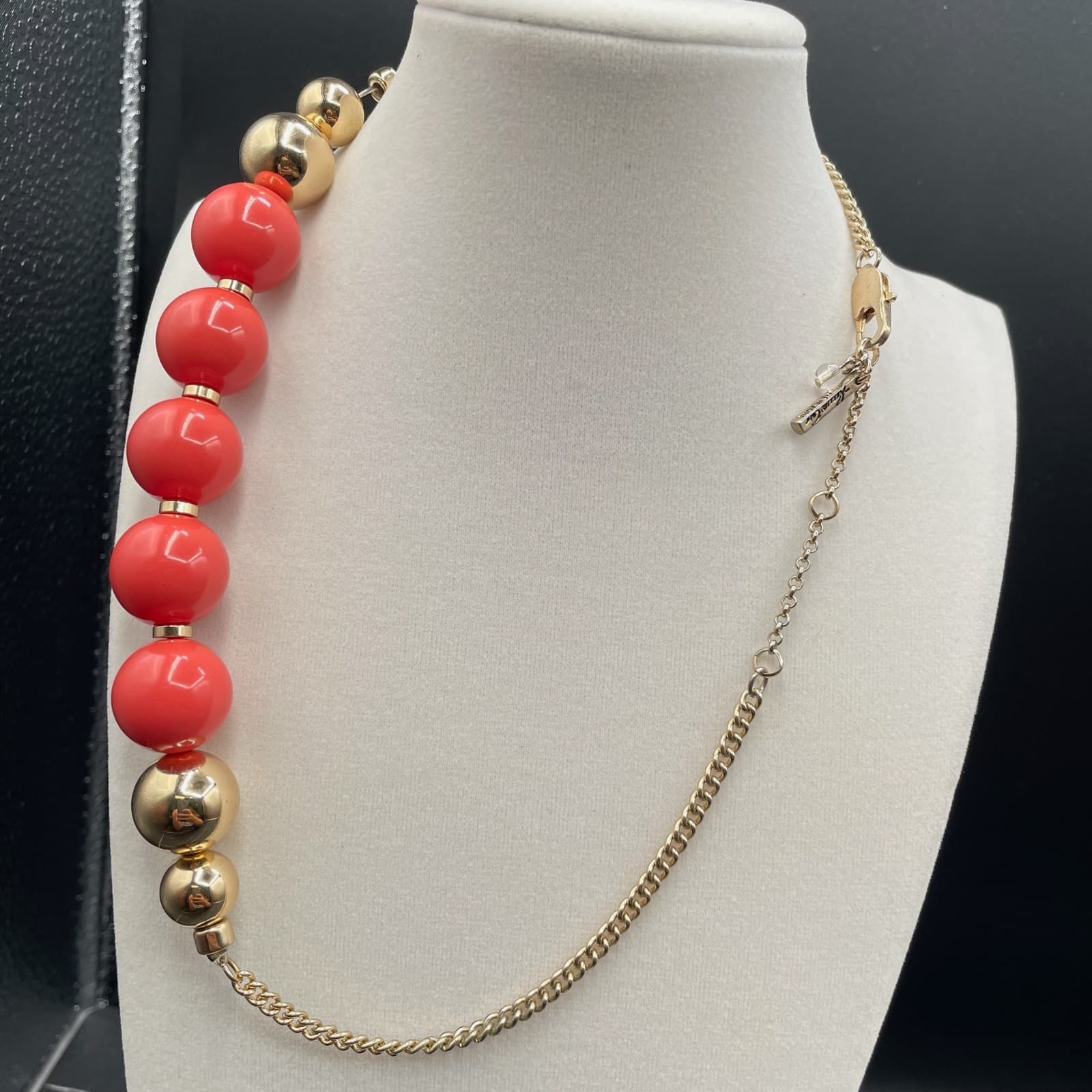 Vintage Kenneth Cole New York Gold-Tone Orange Gumball Beads Statement Necklace - Thumbnail 4