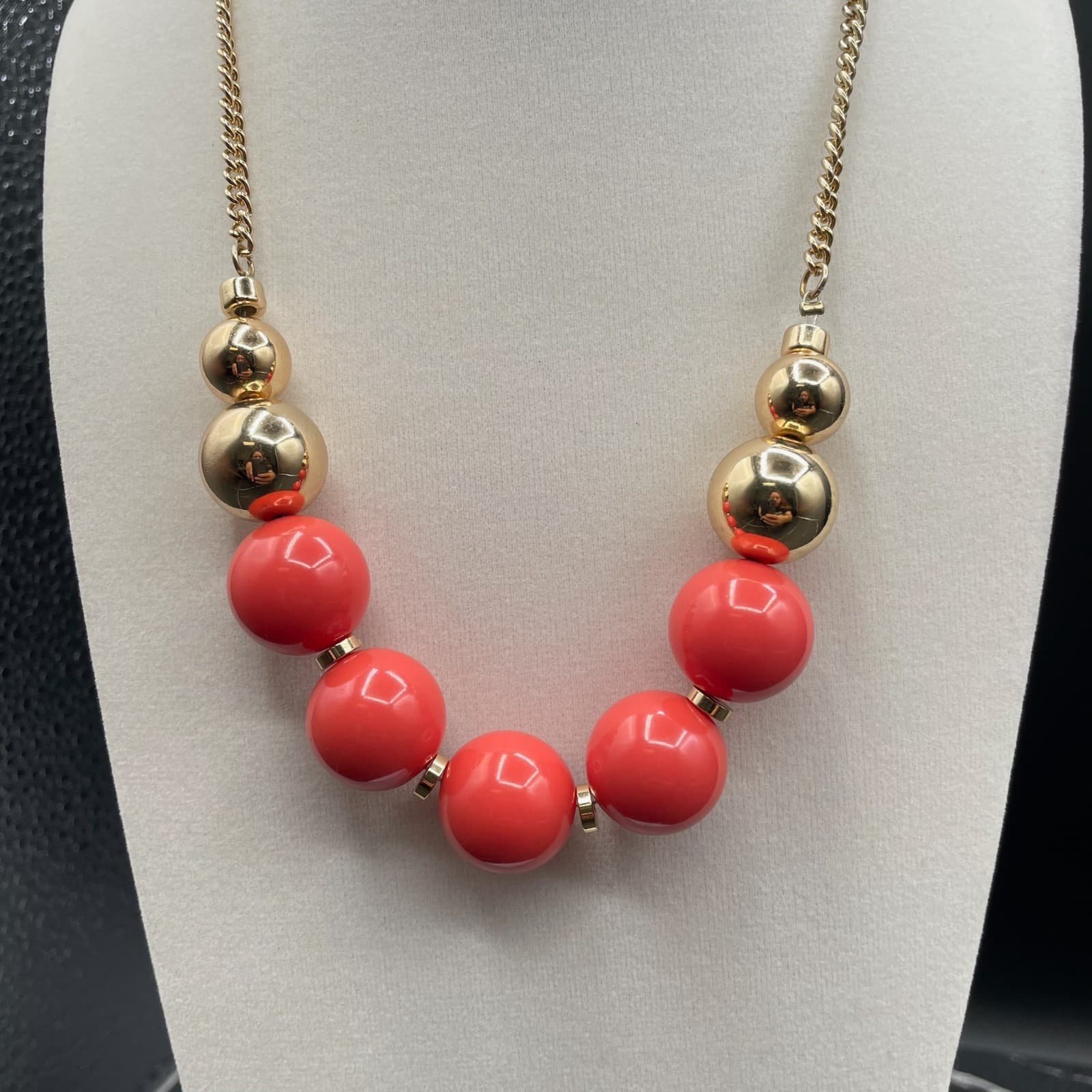 Vintage Kenneth Cole New York Gold-Tone Orange Gumball Beads Statement Necklace - Image 1