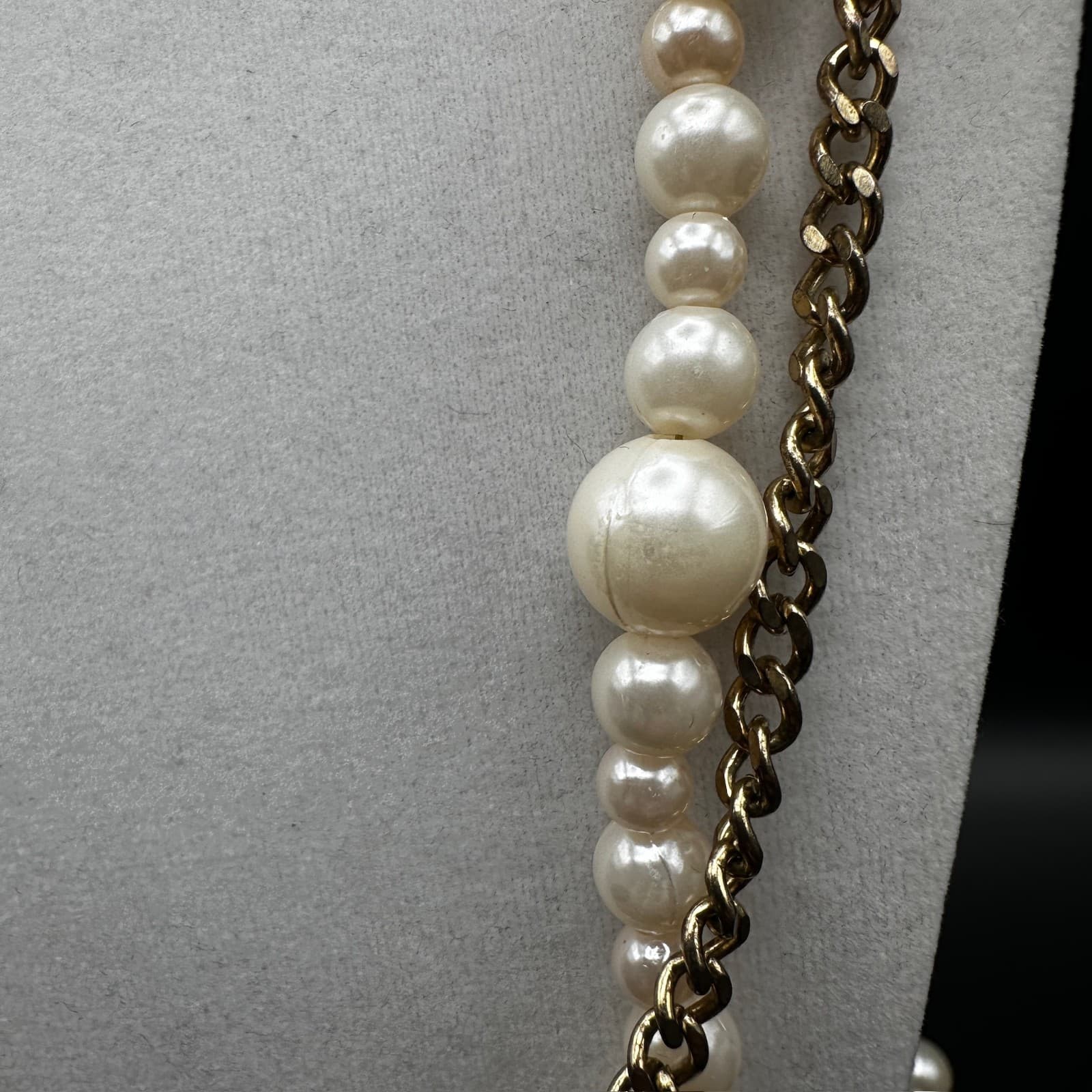 Vintage 90s Chunky Strands Gold Tone Faux Pearl Statement Necklace Jewelry - Thumbnail 6