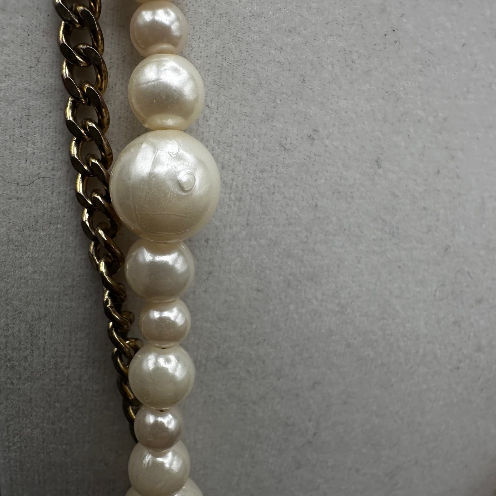 Vintage 90s Chunky Strands Gold Tone Faux Pearl Statement Necklace Jewelry - Thumbnail 5