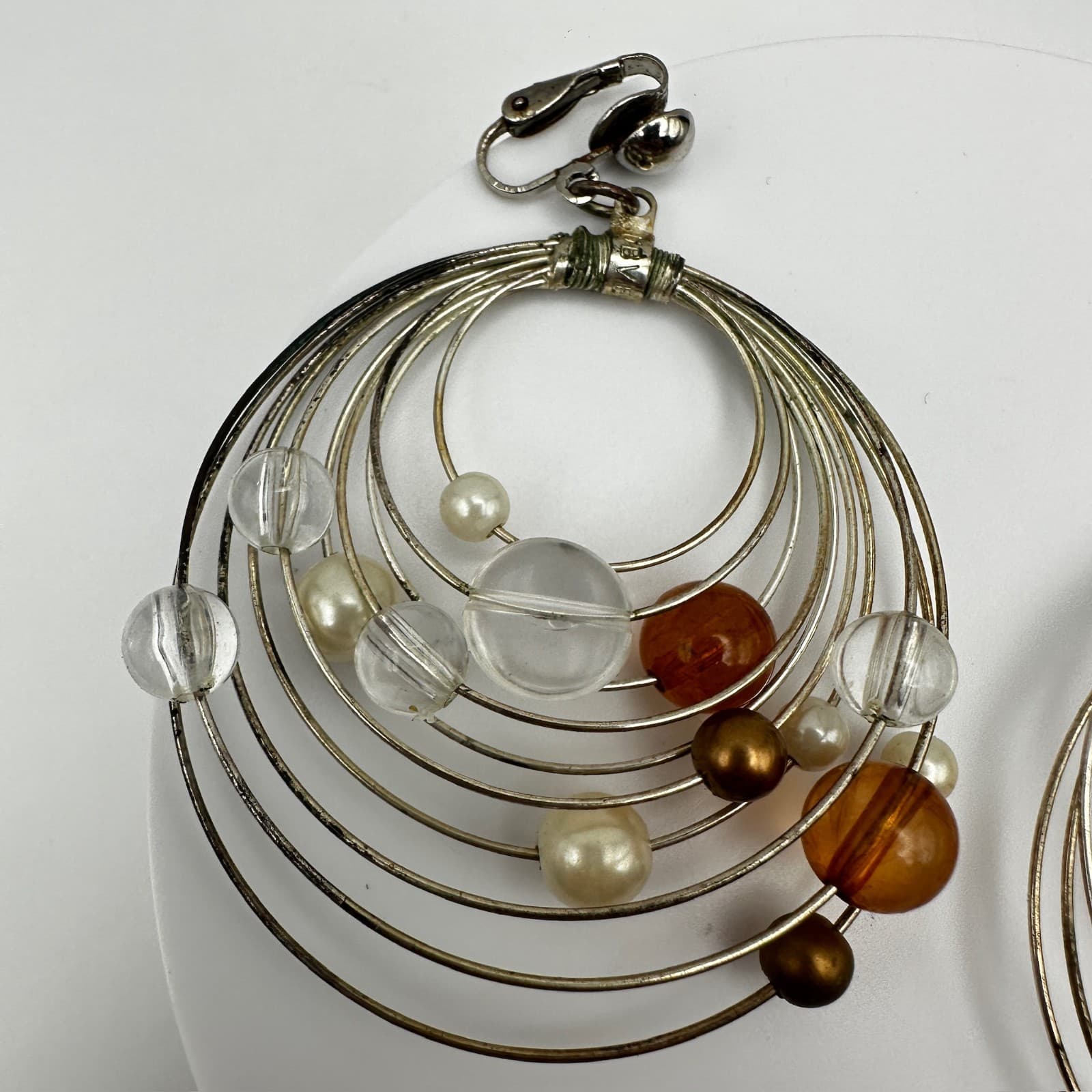 Vintage 90s wire oval silver-tone hoop dangle earrings mixed beads Jewelry - Thumbnail 3