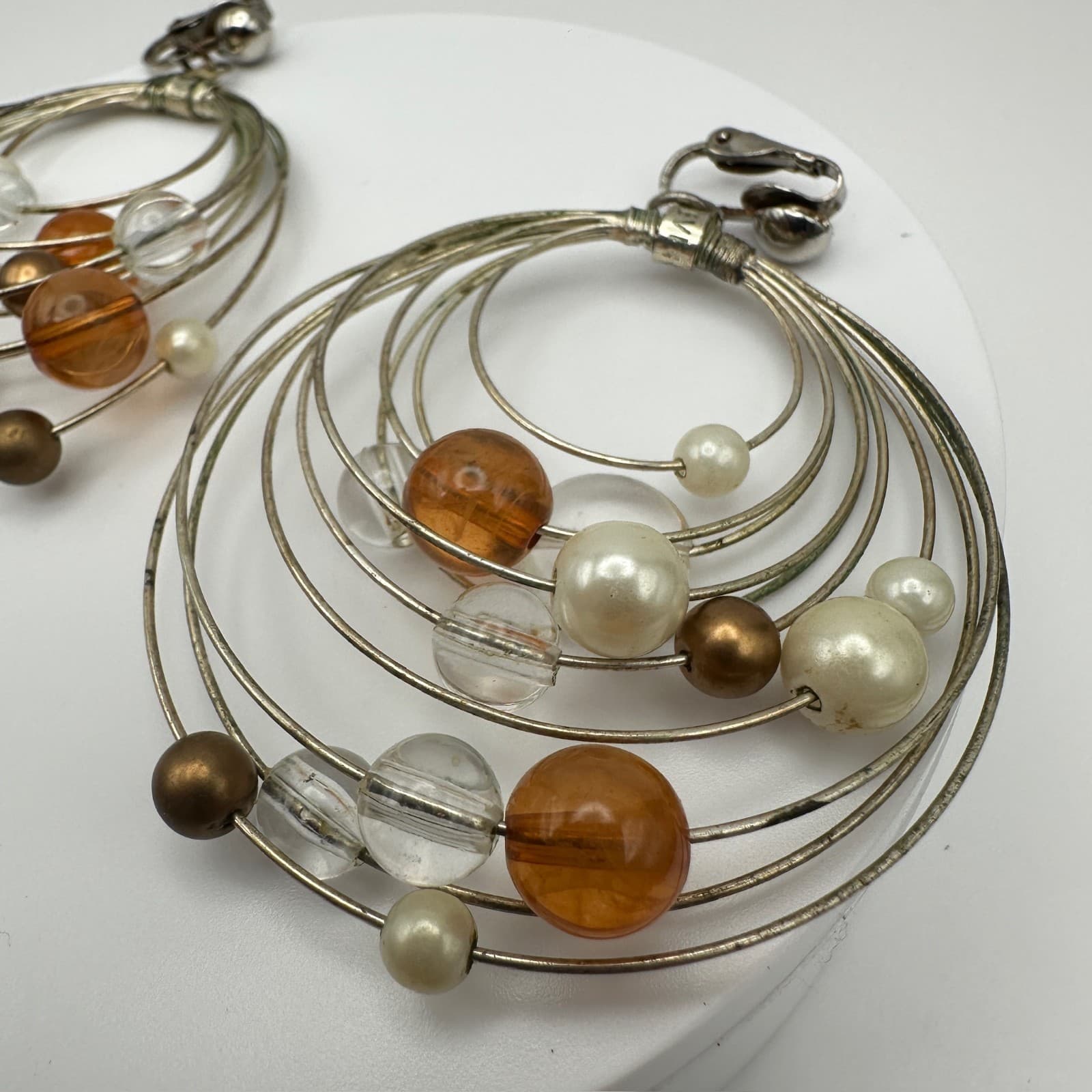 Vintage 90s wire oval silver-tone hoop dangle earrings mixed beads Jewelry - Thumbnail 4