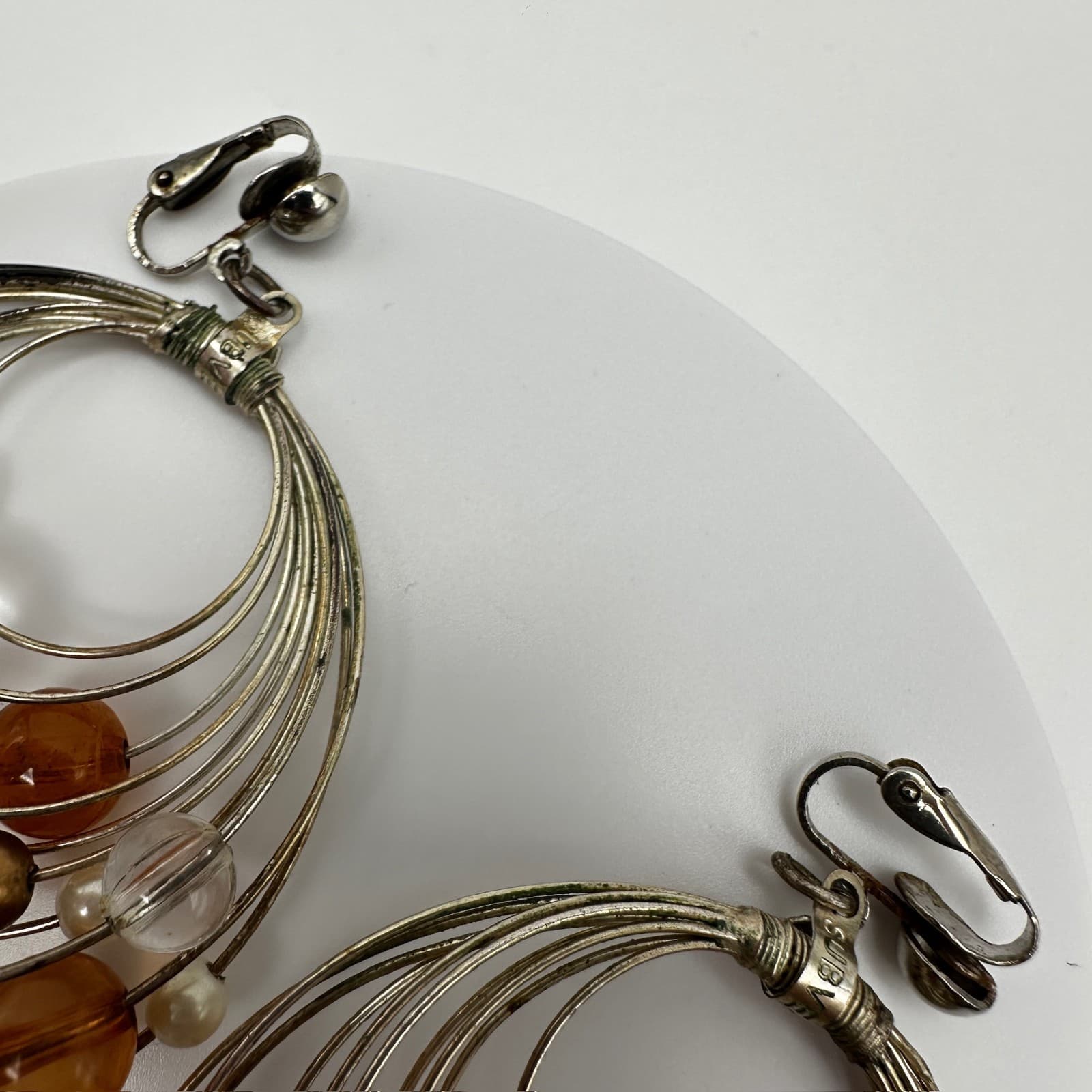 Vintage 90s wire oval silver-tone hoop dangle earrings mixed beads Jewelry - Thumbnail 5