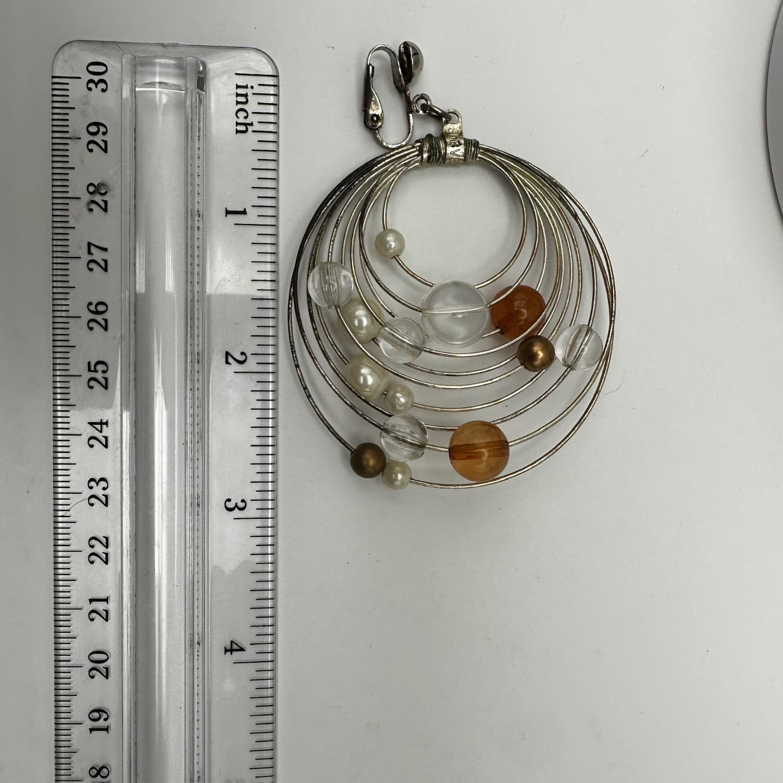 Vintage 90s wire oval silver-tone hoop dangle earrings mixed beads Jewelry - Thumbnail 6