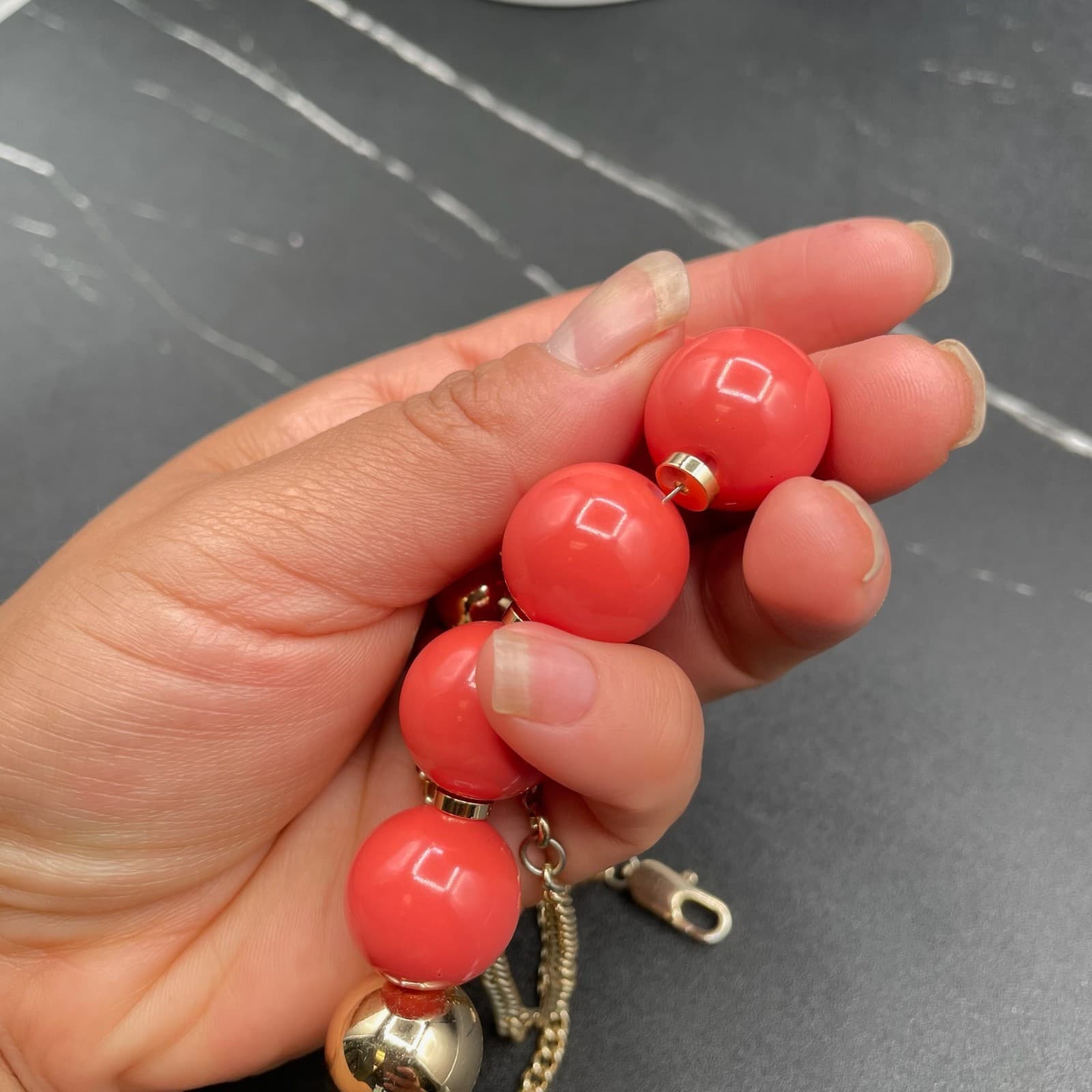 Vintage Kenneth Cole New York Gold-Tone Orange Gumball Beads Statement Necklace - Thumbnail 9