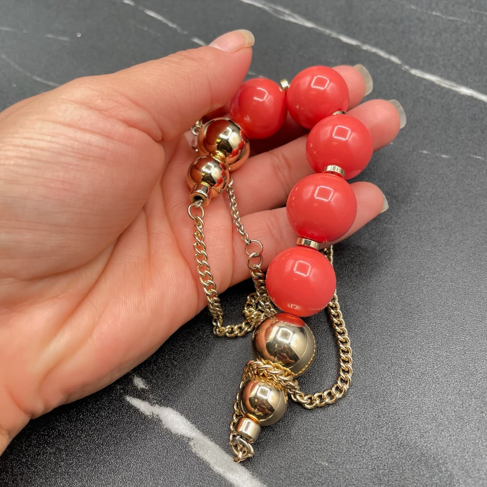 Vintage Kenneth Cole New York Gold-Tone Orange Gumball Beads Statement Necklace - Thumbnail 8