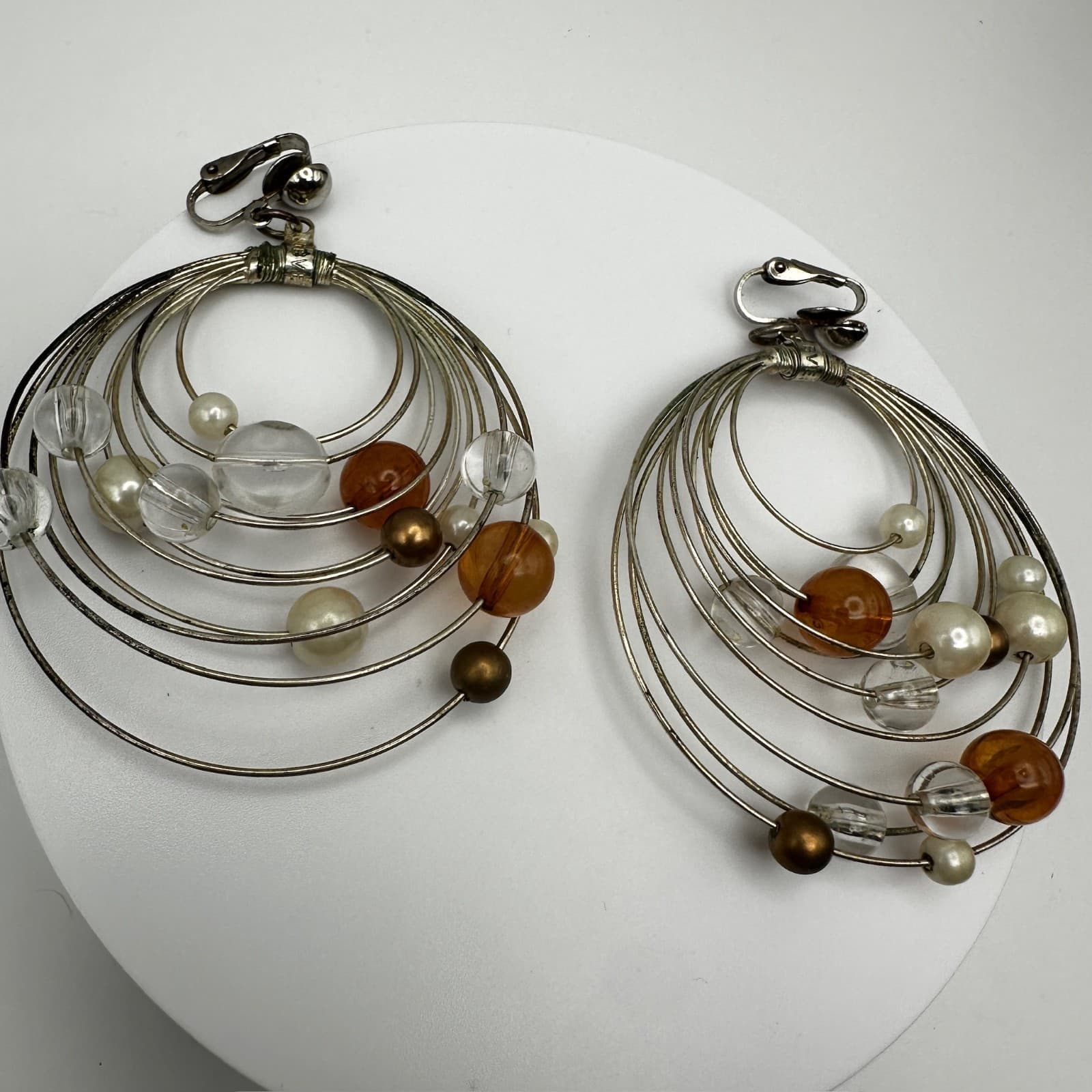 Vintage 90s wire oval silver-tone hoop dangle earrings mixed beads Jewelry - Thumbnail 2