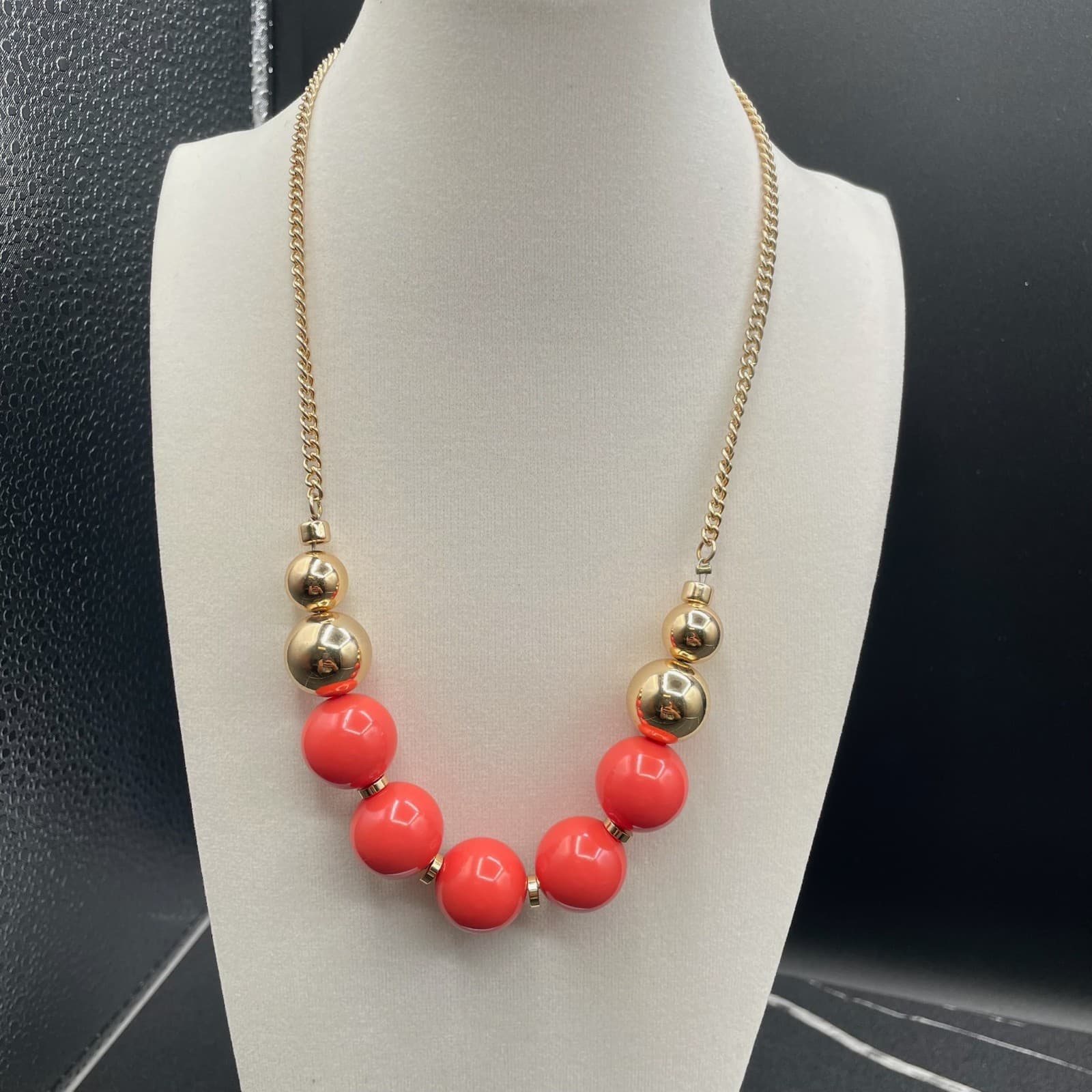 Vintage Kenneth Cole New York Gold-Tone Orange Gumball Beads Statement Necklace - Thumbnail 3