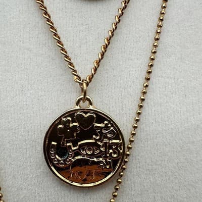 Vintage Y2K Multi Layered Necklace Collar Virgin Mary Coin Crystal Pendant - Thumbnail 6