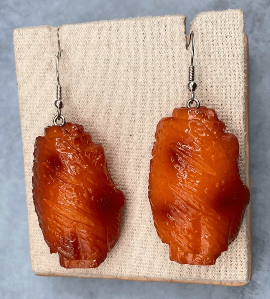 Vintage Chicken Wing Funny Realistic Food Miniature Dangle Hook Drop Earrings - Image 1
