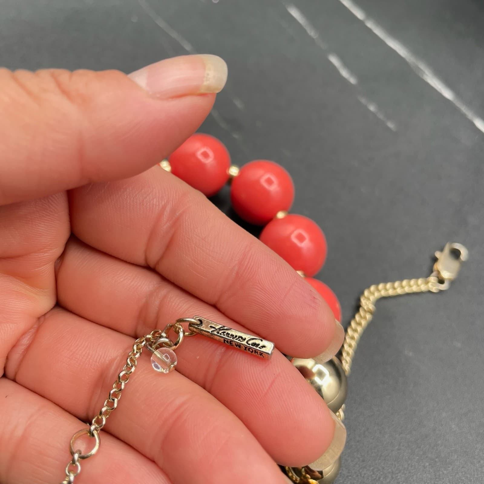 Vintage Kenneth Cole New York Gold-Tone Orange Gumball Beads Statement Necklace - Thumbnail 6