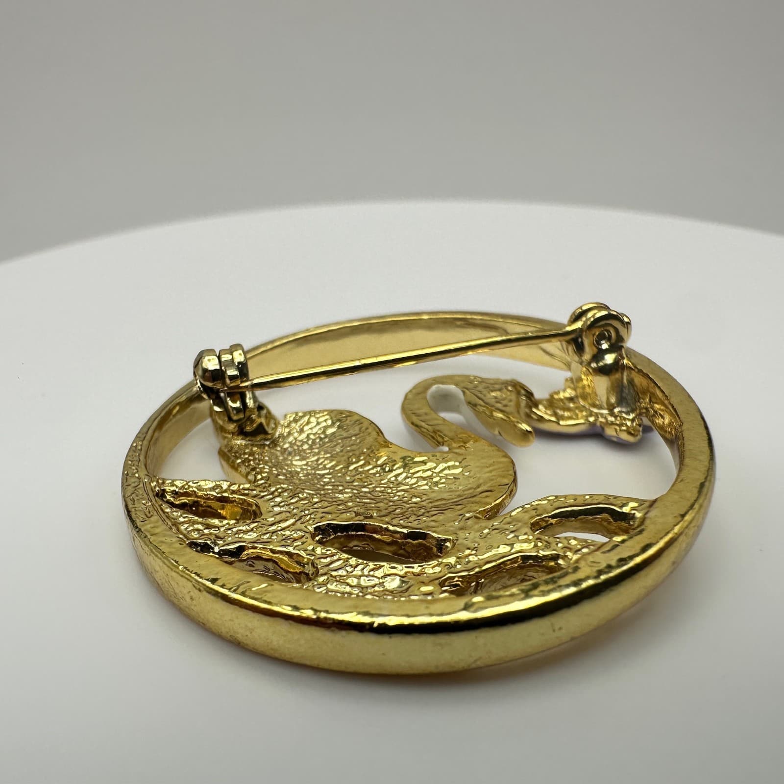 Vintage 80s White Swan Purple Butterfly Enamel Brooch Pin Women's Jewelry - Thumbnail 4