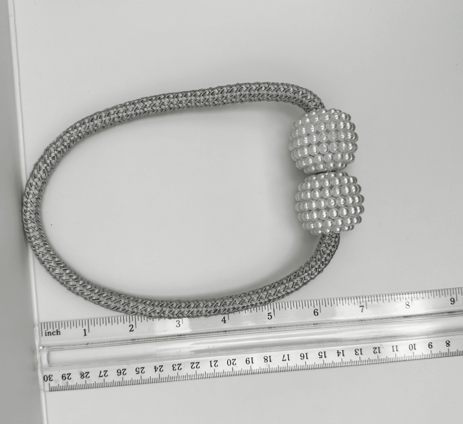 Vintage 80s Chunky Silver Braided Rope Ball Beads Necklace Faux Pearl Cluster - Thumbnail 6