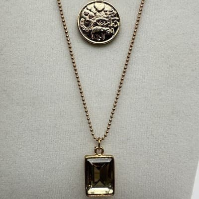 Vintage Y2K Multi Layered Necklace Collar Virgin Mary Coin Crystal Pendant - Thumbnail 4