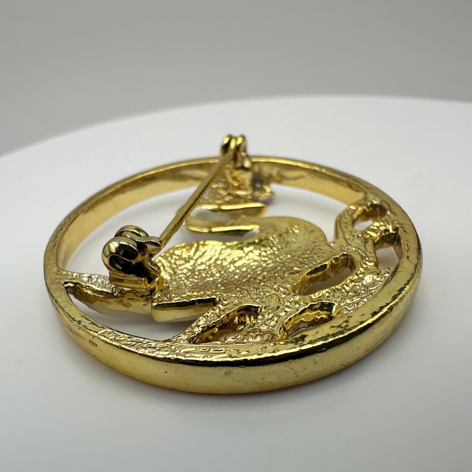 Vintage 80s White Swan Purple Butterfly Enamel Brooch Pin Women's Jewelry - Thumbnail 5