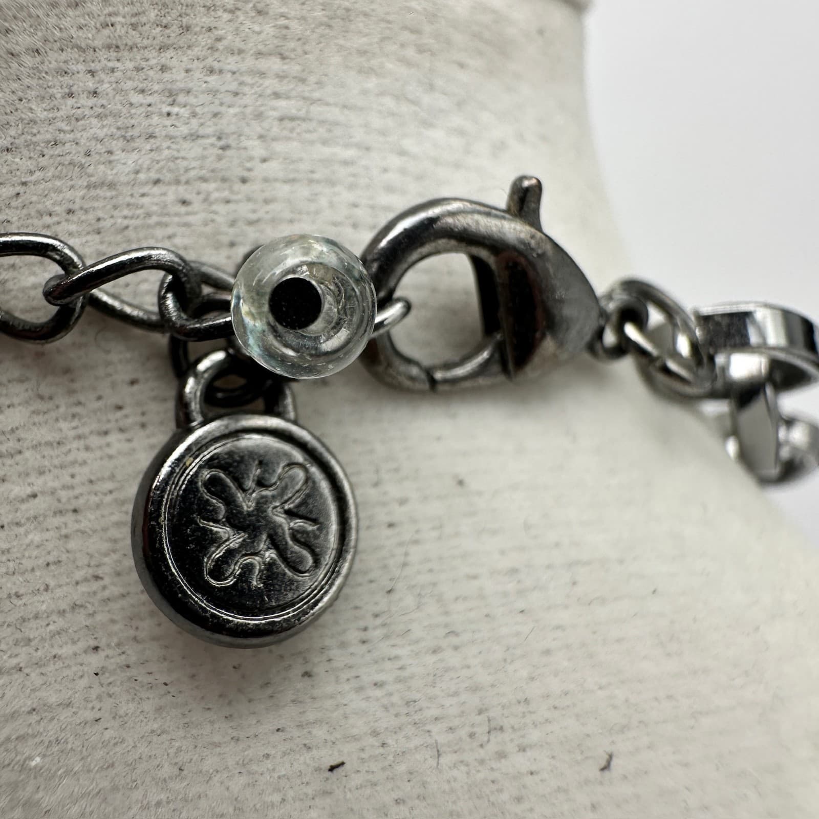 Vintage 90s Blue Iridescent Bead Statement Necklace Clear Acrylic Dangle Jewelry - Thumbnail 6