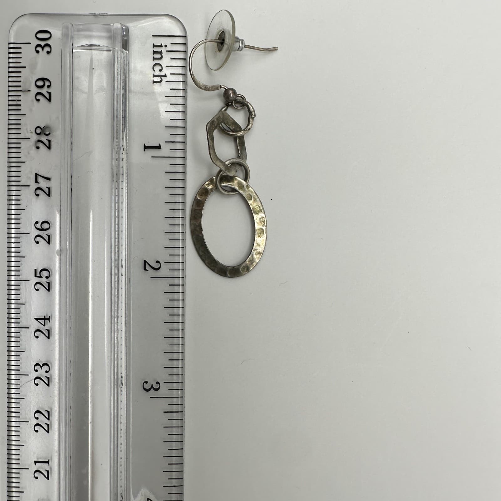 Vintage Y2K Geometric Dangle Earrings Silver Tone Hammered Link Women's Jewelry - Thumbnail 8