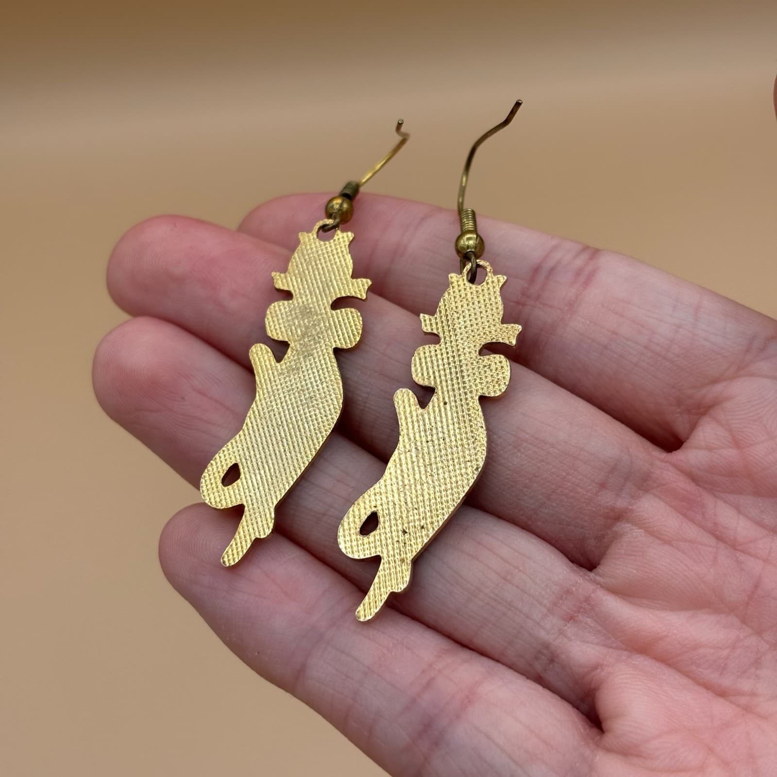 Vintage Cute Navy Blue Cat Dangle Gold-Tone Collectible Enamel Earrings - Thumbnail 5