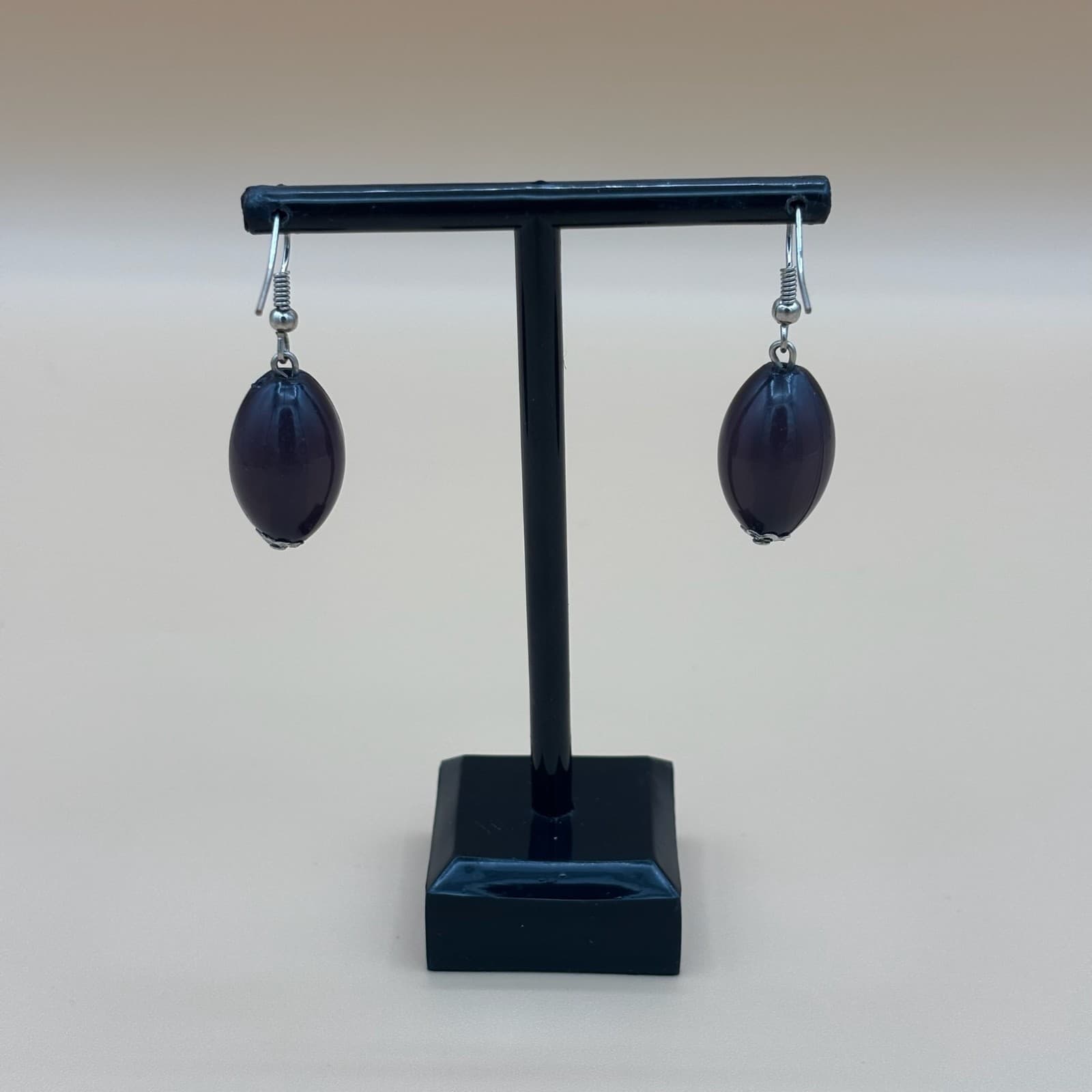 Vintage Chocolate Brown Moonglow Resin Oval Hook Dangle Drop Charm Earrings - Thumbnail 2