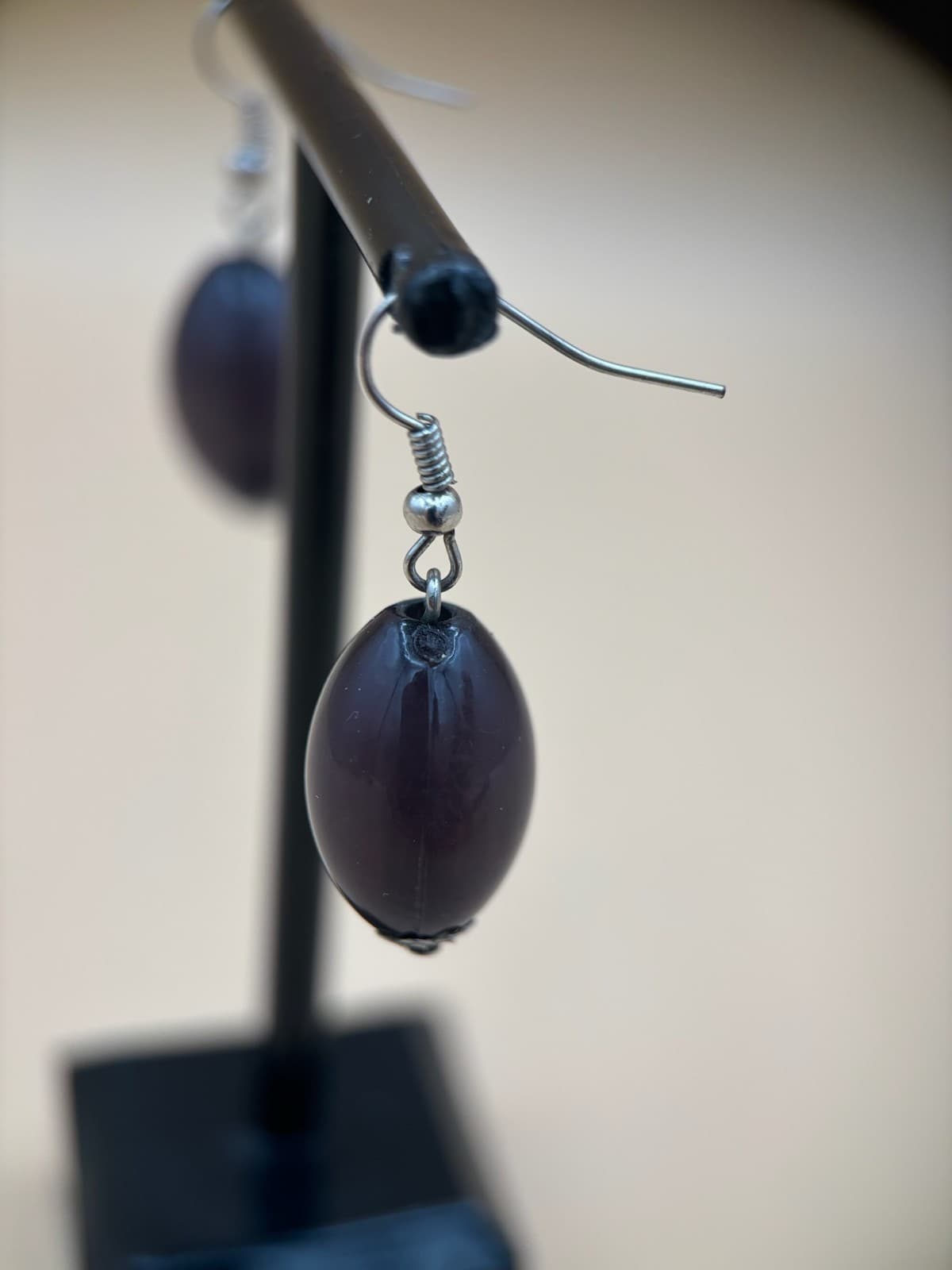 Vintage Chocolate Brown Moonglow Resin Oval Hook Dangle Drop Charm Earrings - Thumbnail 3