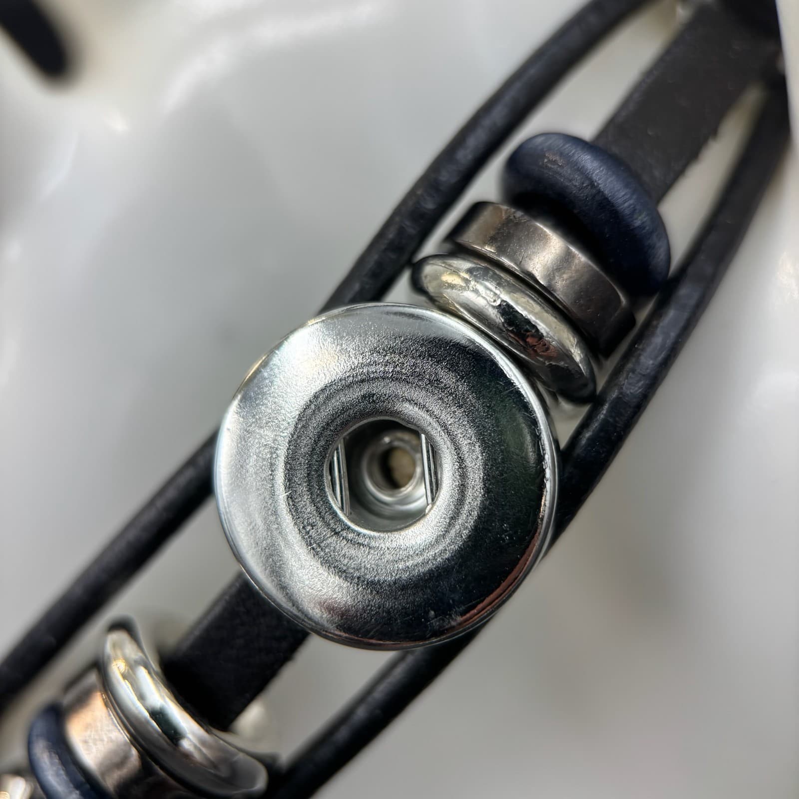 Vintage Multilayer Black Leather Strap Interchangeable Charm Bracelet - 7 1/2" - Thumbnail 3