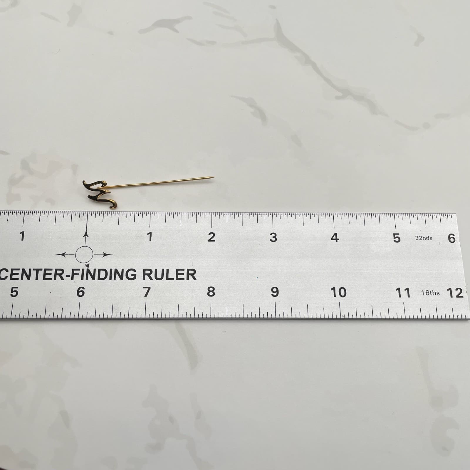 Vintage Gold-Tone Stick Pin with Script Letter Initial “M” – Monogram Lapel Pin - Thumbnail 3