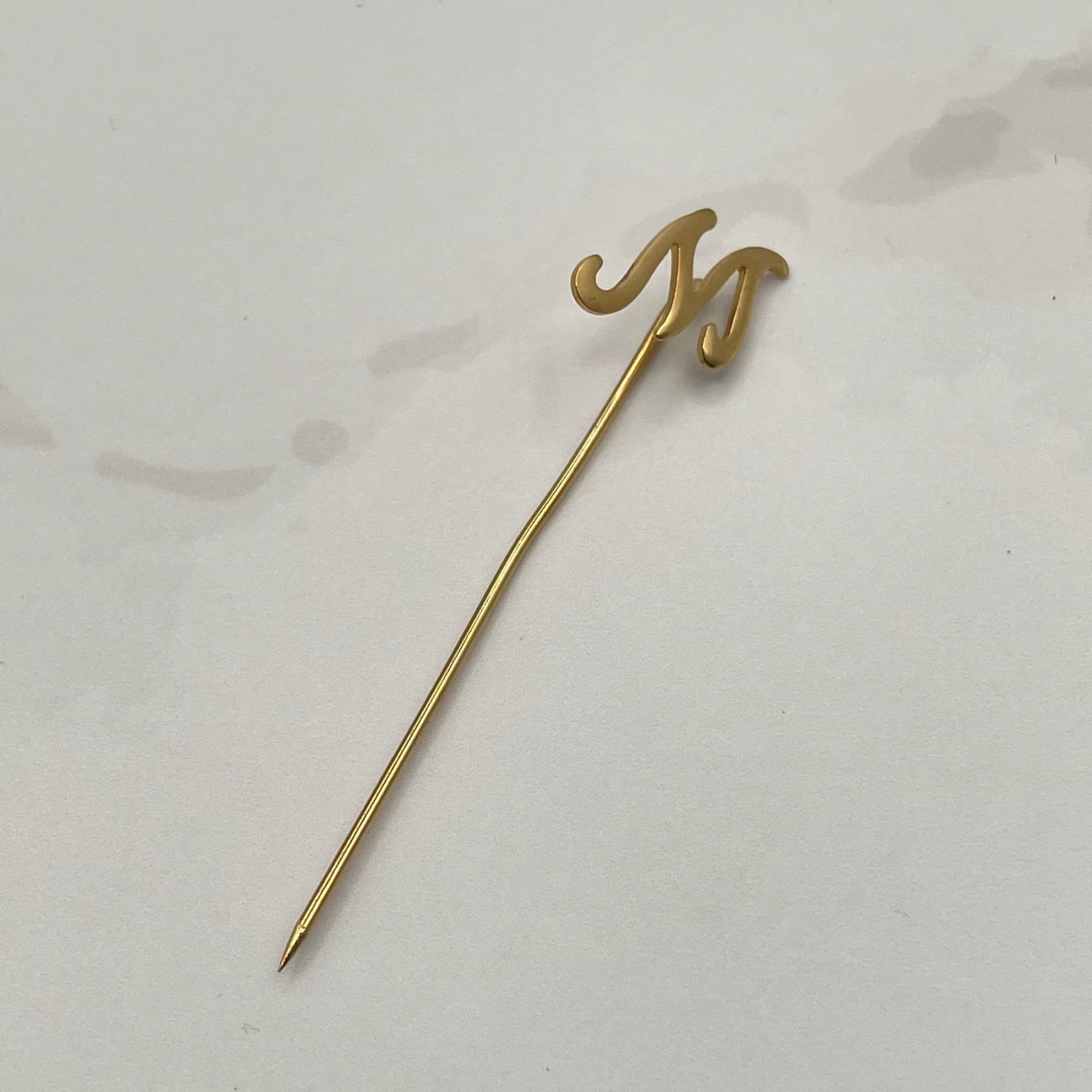Vintage Gold-Tone Stick Pin with Script Letter Initial “M” – Monogram Lapel Pin - Image 1