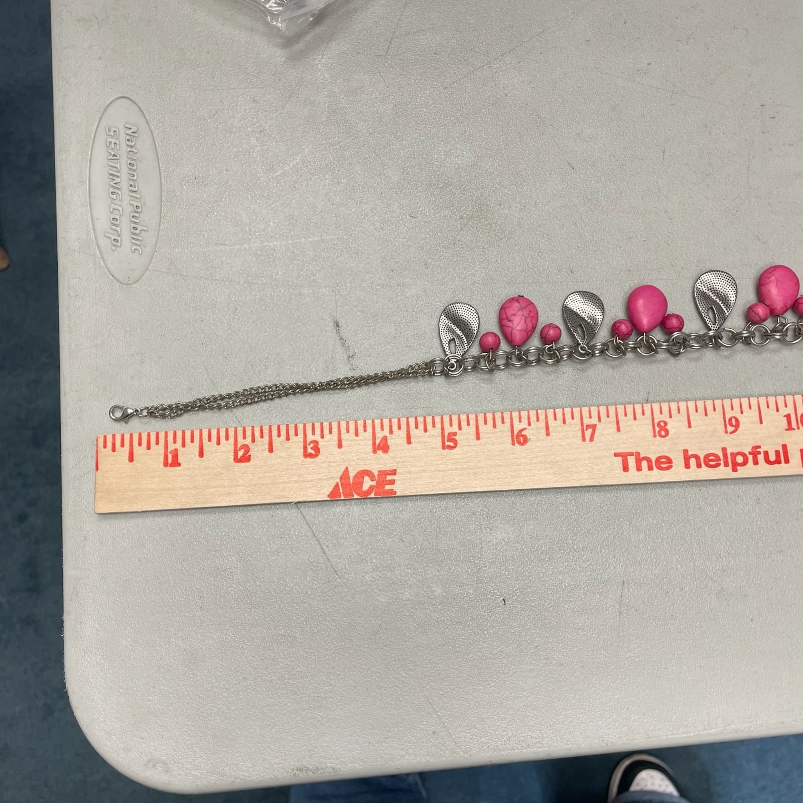 Vintage Teardrops Pink Stones Silver Dangles Adjustable Circle Links Necklace - Thumbnail 3