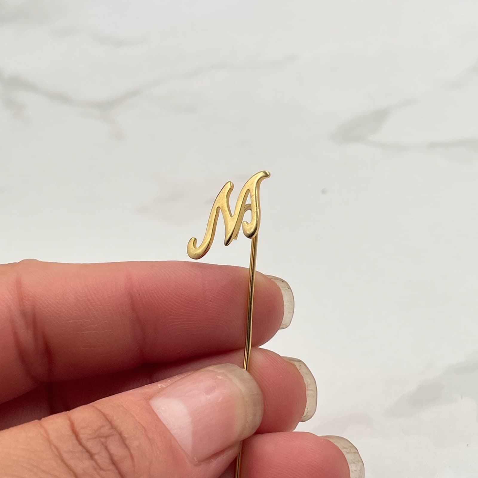 Vintage Gold-Tone Stick Pin with Script Letter Initial “M” – Monogram Lapel Pin - Thumbnail 13