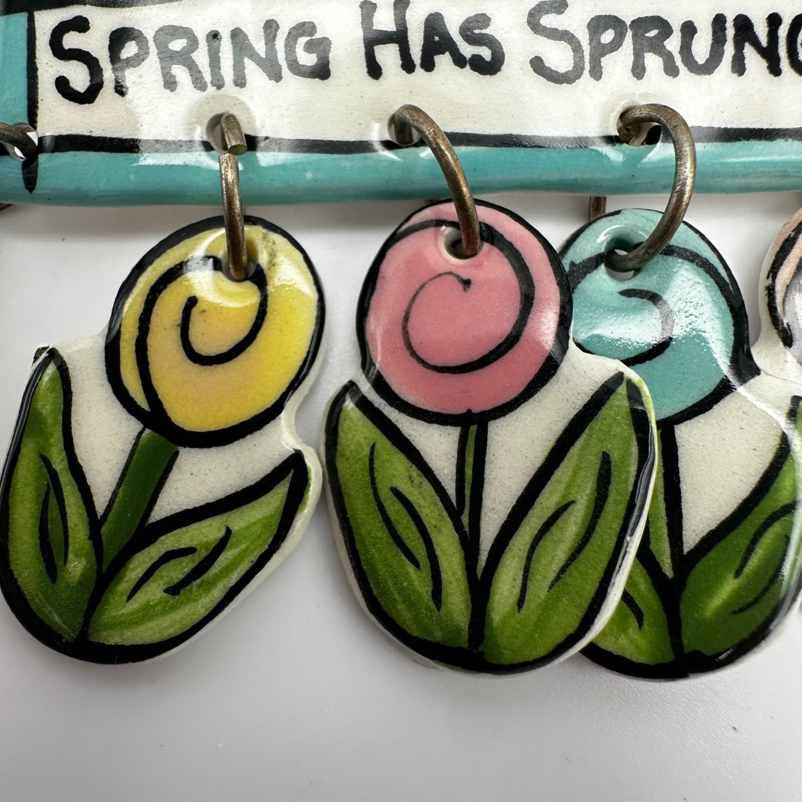 Vintage 80s Spring Has Sprung Enamel Brooch Colourful Dangling Flowers Jewelry - Thumbnail 7