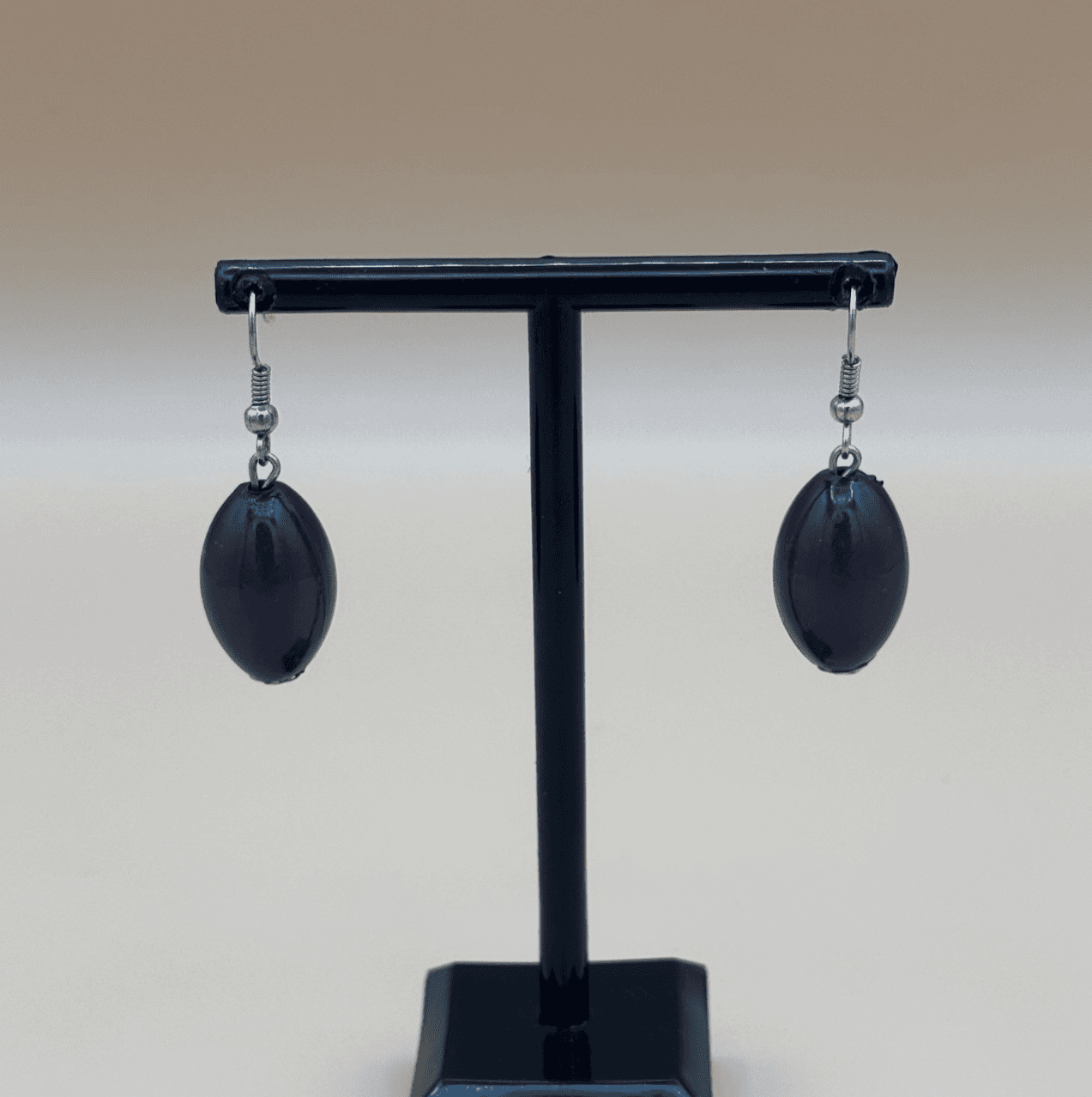 Vintage Chocolate Brown Moonglow Resin Oval Hook Dangle Drop Charm Earrings - Image 1