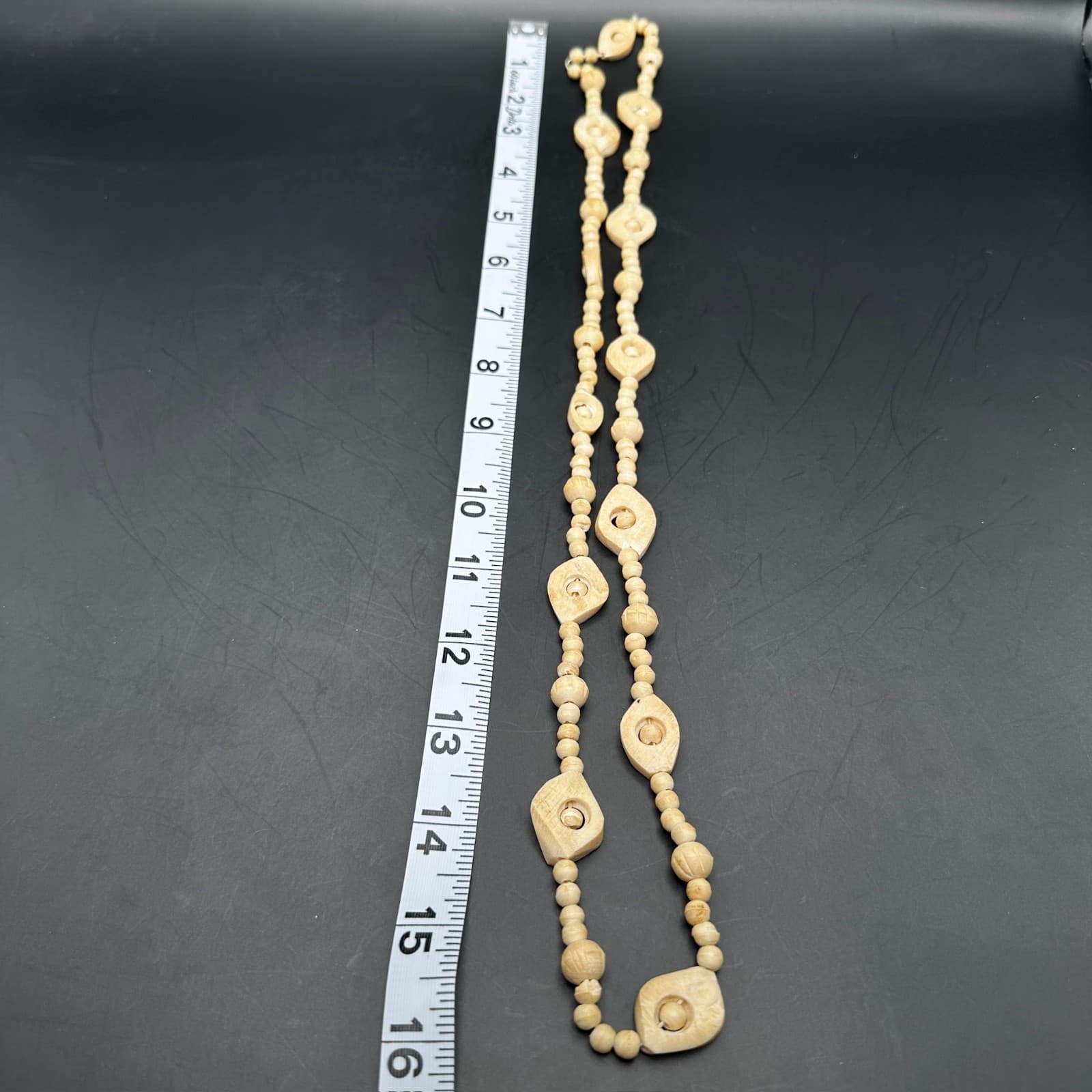 Vintage Boohoo Carved Bead Necklace | Tribal Hippie Style 80s 90s Jewelry - Thumbnail 9