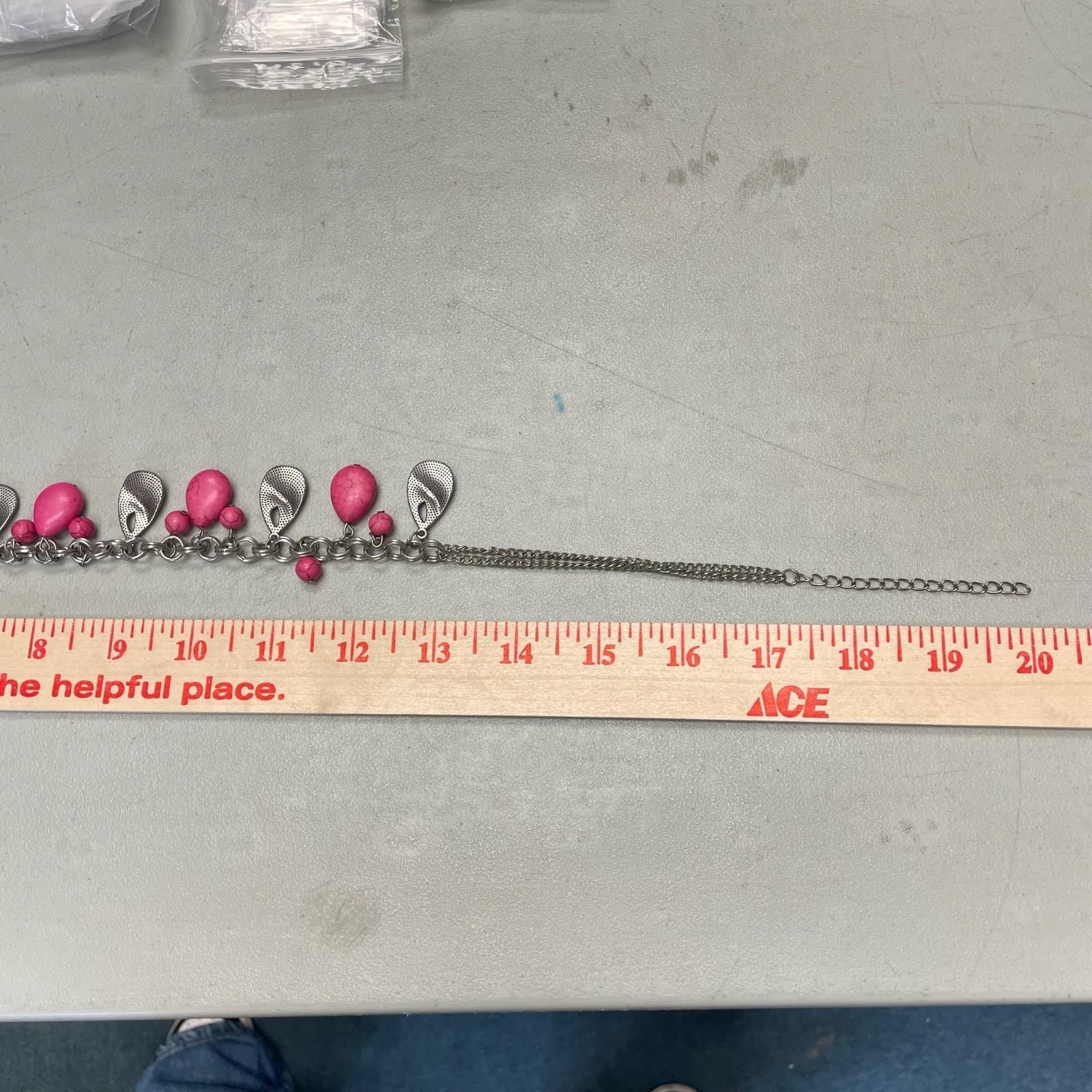 Vintage Teardrops Pink Stones Silver Dangles Adjustable Circle Links Necklace - Thumbnail 4