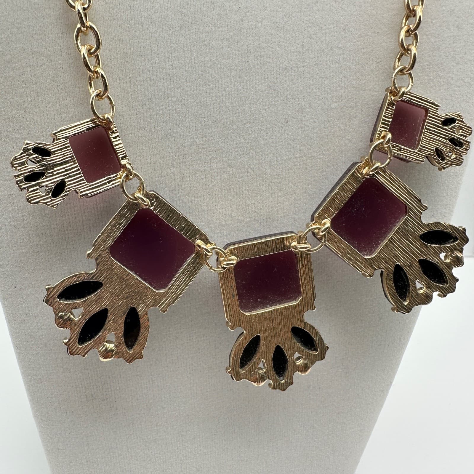 Vintage 90s Gold Tone Purple Black Necklace Collar Statement Fashion Jewelry Y2K - Thumbnail 8