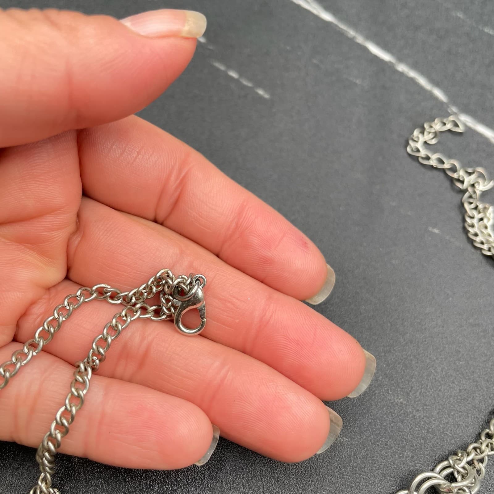 Vintage Teardrops Pink Stones Silver Dangles Adjustable Circle Links Necklace - Thumbnail 6