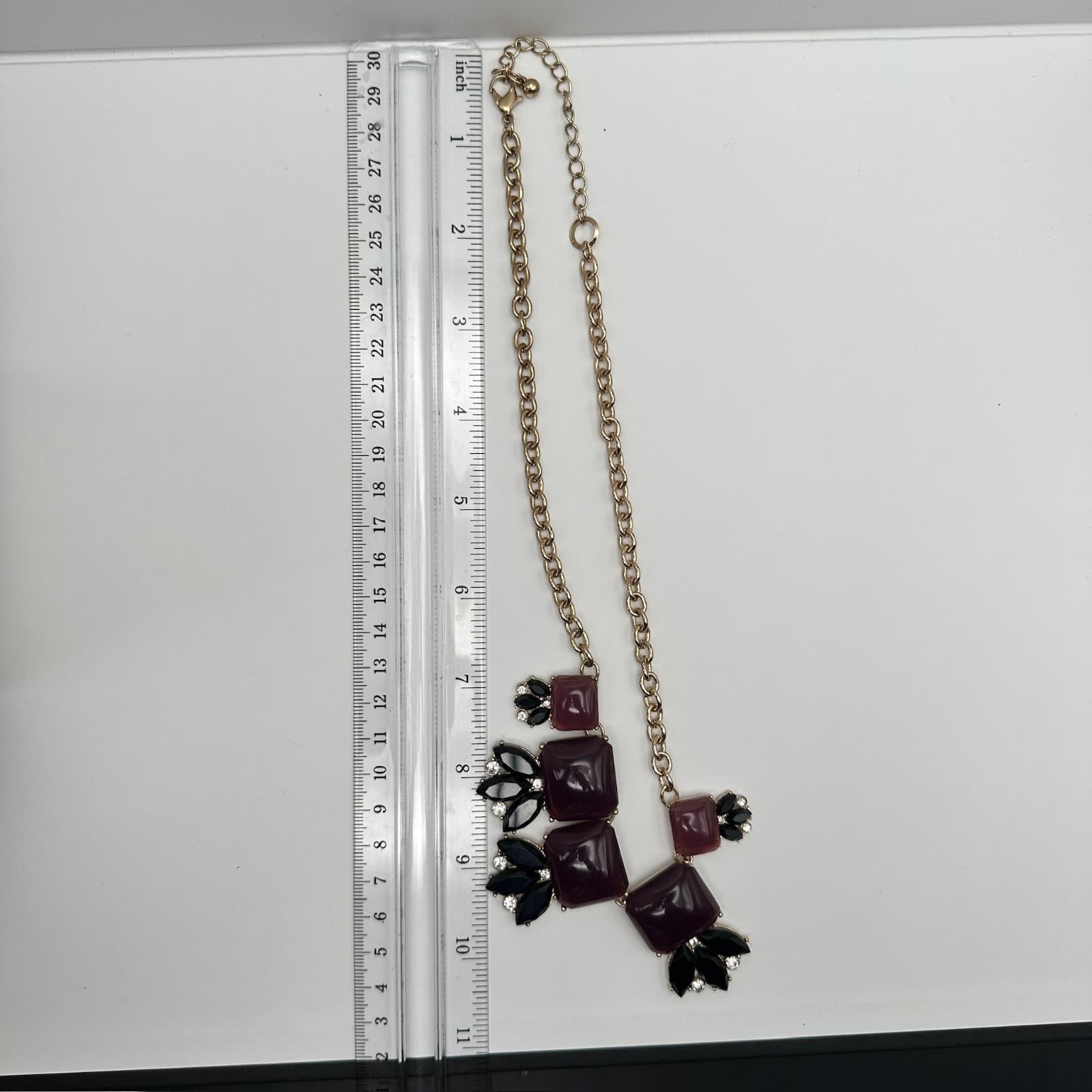 Vintage 90s Gold Tone Purple Black Necklace Collar Statement Fashion Jewelry Y2K - Thumbnail 9