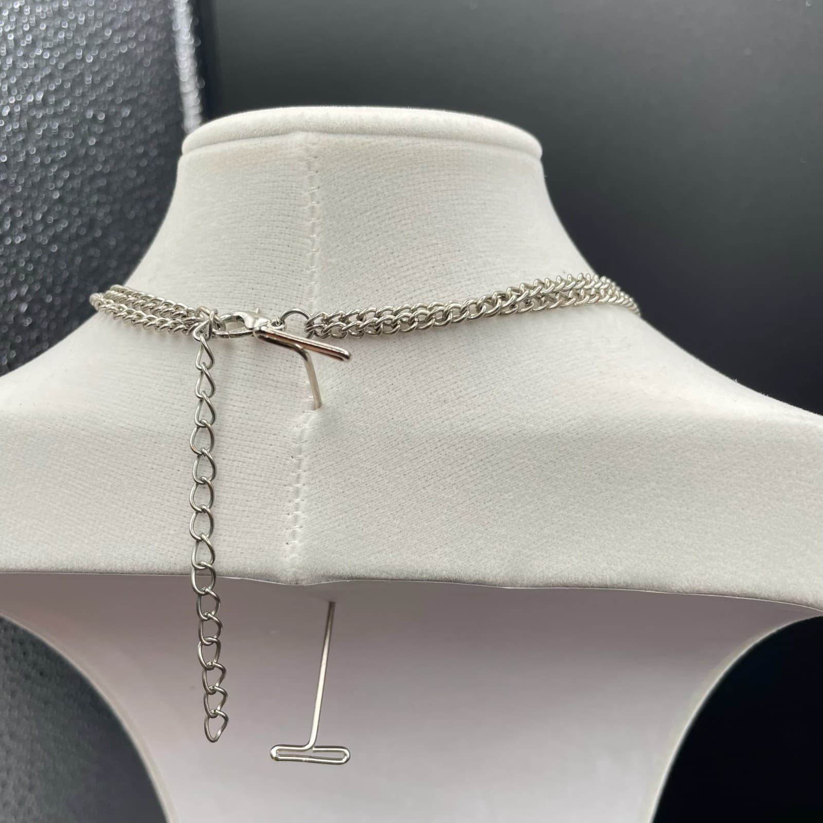 Vintage Teardrops Pink Stones Silver Dangles Adjustable Circle Links Necklace - Thumbnail 12