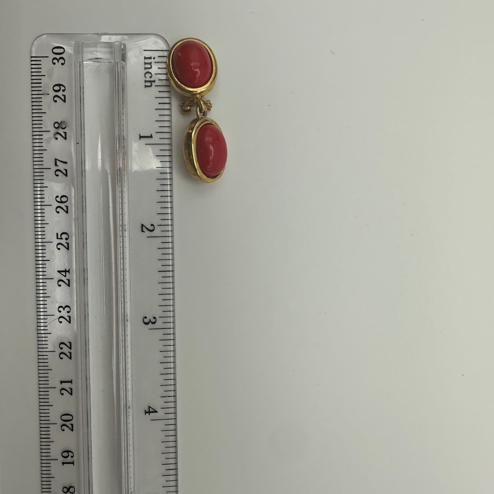 VTG Liz Clairborne 90s Red Dangle Clip On Earrings Cabochon Oval Stone Gold Tone - Thumbnail 7