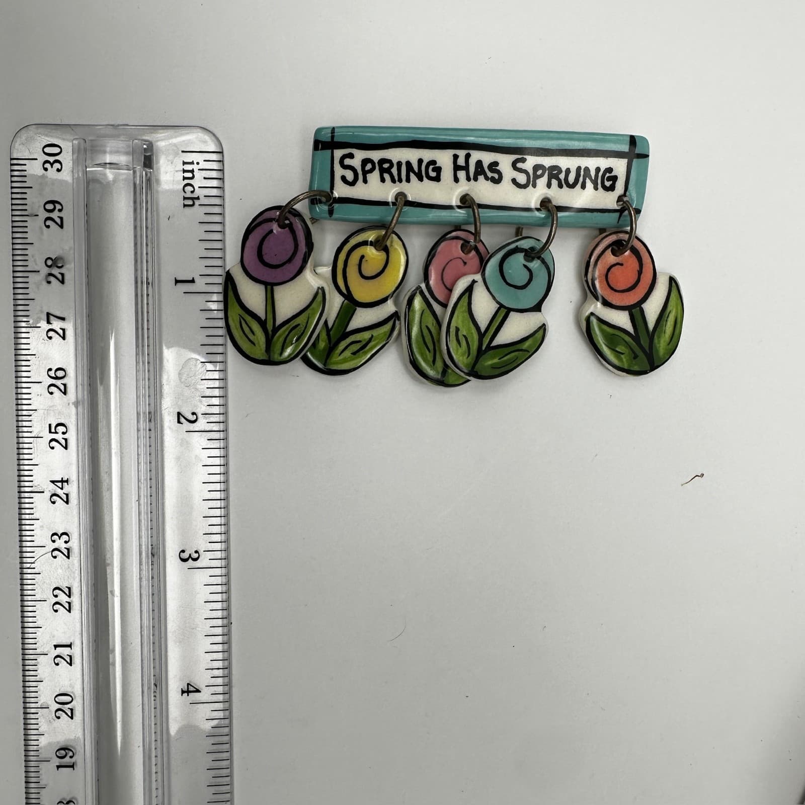 Vintage 80s Spring Has Sprung Enamel Brooch Colourful Dangling Flowers Jewelry - Thumbnail 8