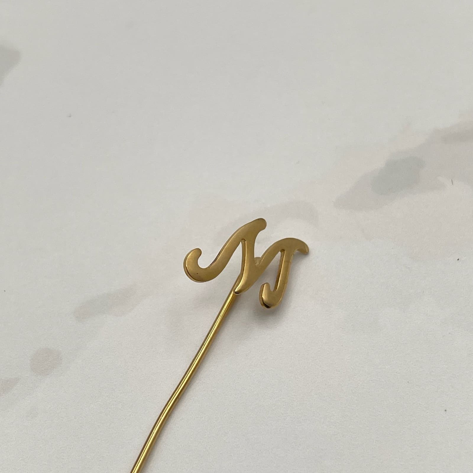 Vintage Gold-Tone Stick Pin with Script Letter Initial “M” – Monogram Lapel Pin - Thumbnail 5