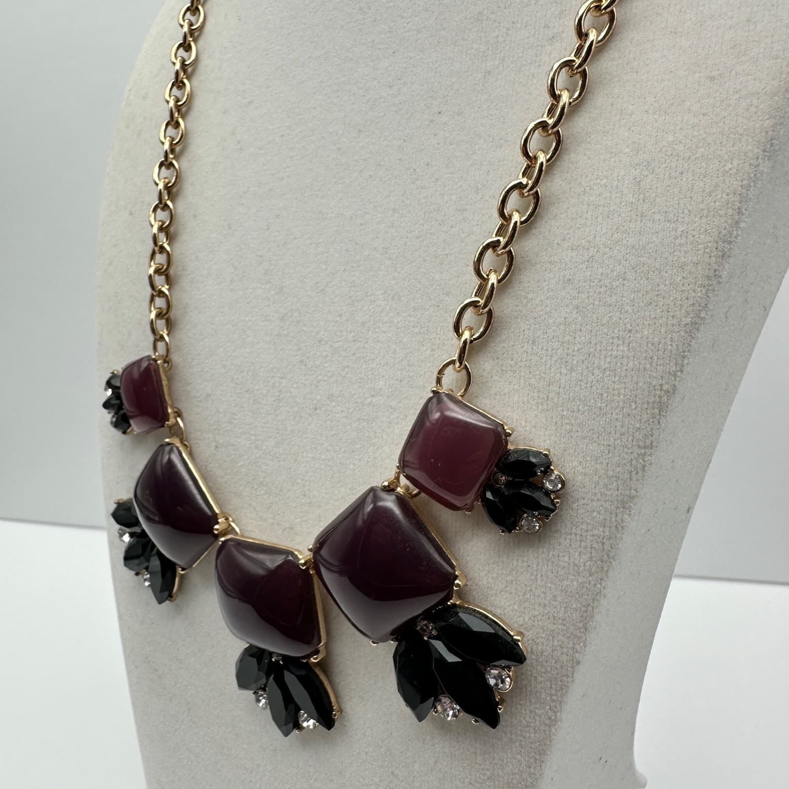 Vintage 90s Gold Tone Purple Black Necklace Collar Statement Fashion Jewelry Y2K - Thumbnail 5