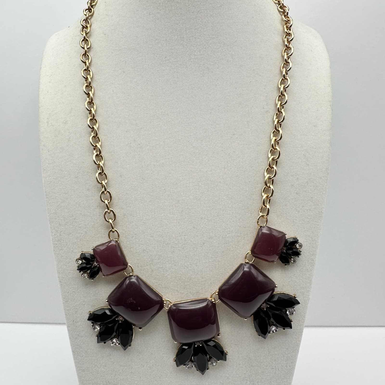 Vintage 90s Gold Tone Purple Black Necklace Collar Statement Fashion Jewelry Y2K - Thumbnail 3