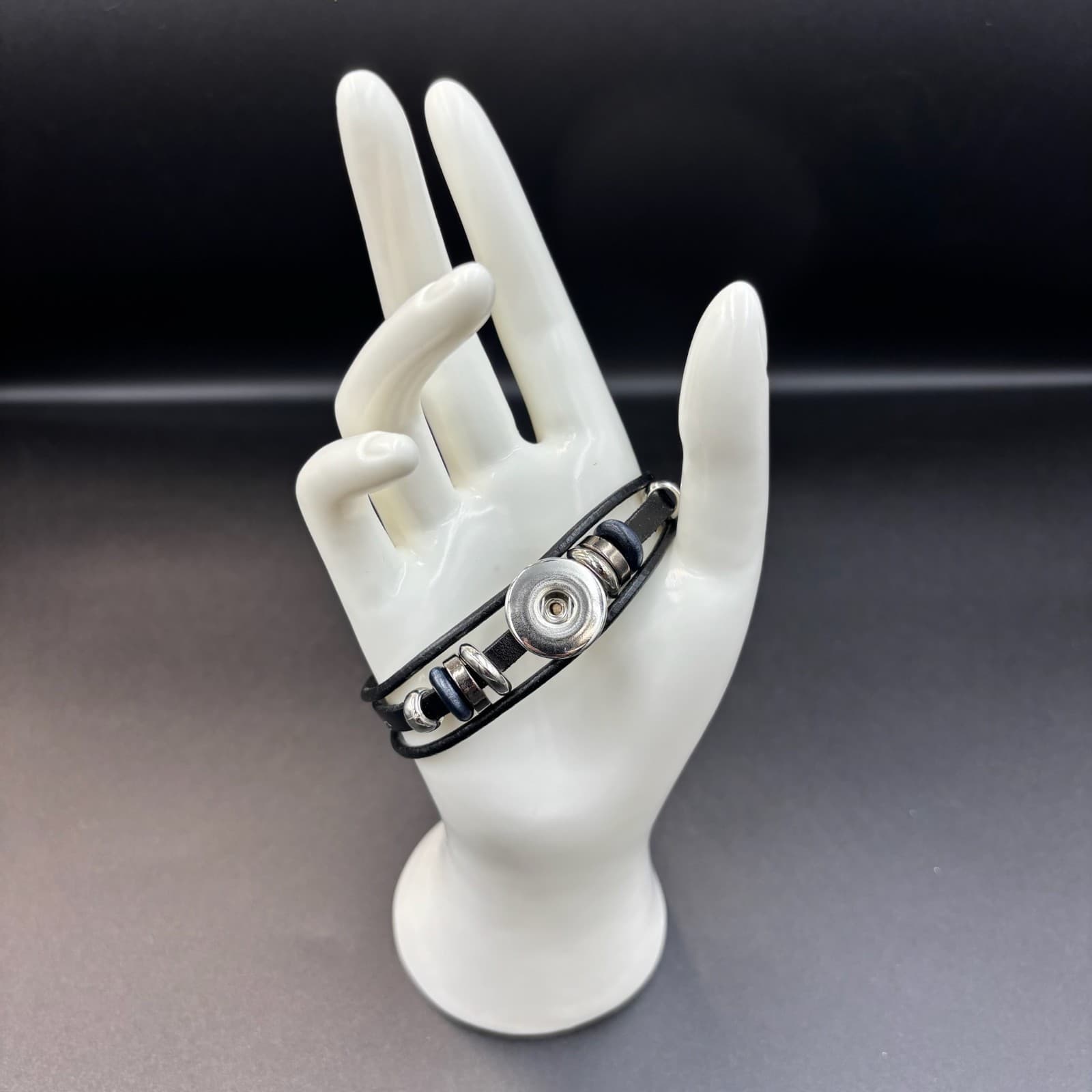 Vintage Multilayer Black Leather Strap Interchangeable Charm Bracelet - 7 1/2" - Thumbnail 2