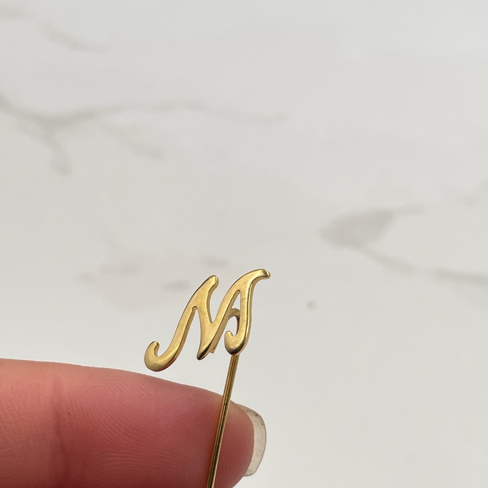 Vintage Gold-Tone Stick Pin with Script Letter Initial “M” – Monogram Lapel Pin - Thumbnail 14