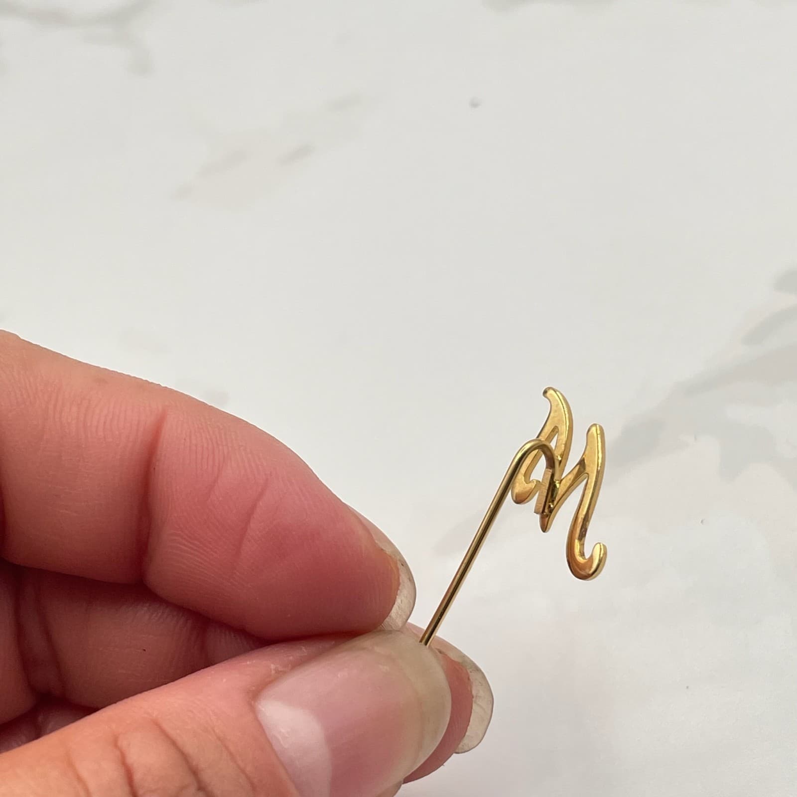 Vintage Gold-Tone Stick Pin with Script Letter Initial “M” – Monogram Lapel Pin - Thumbnail 12