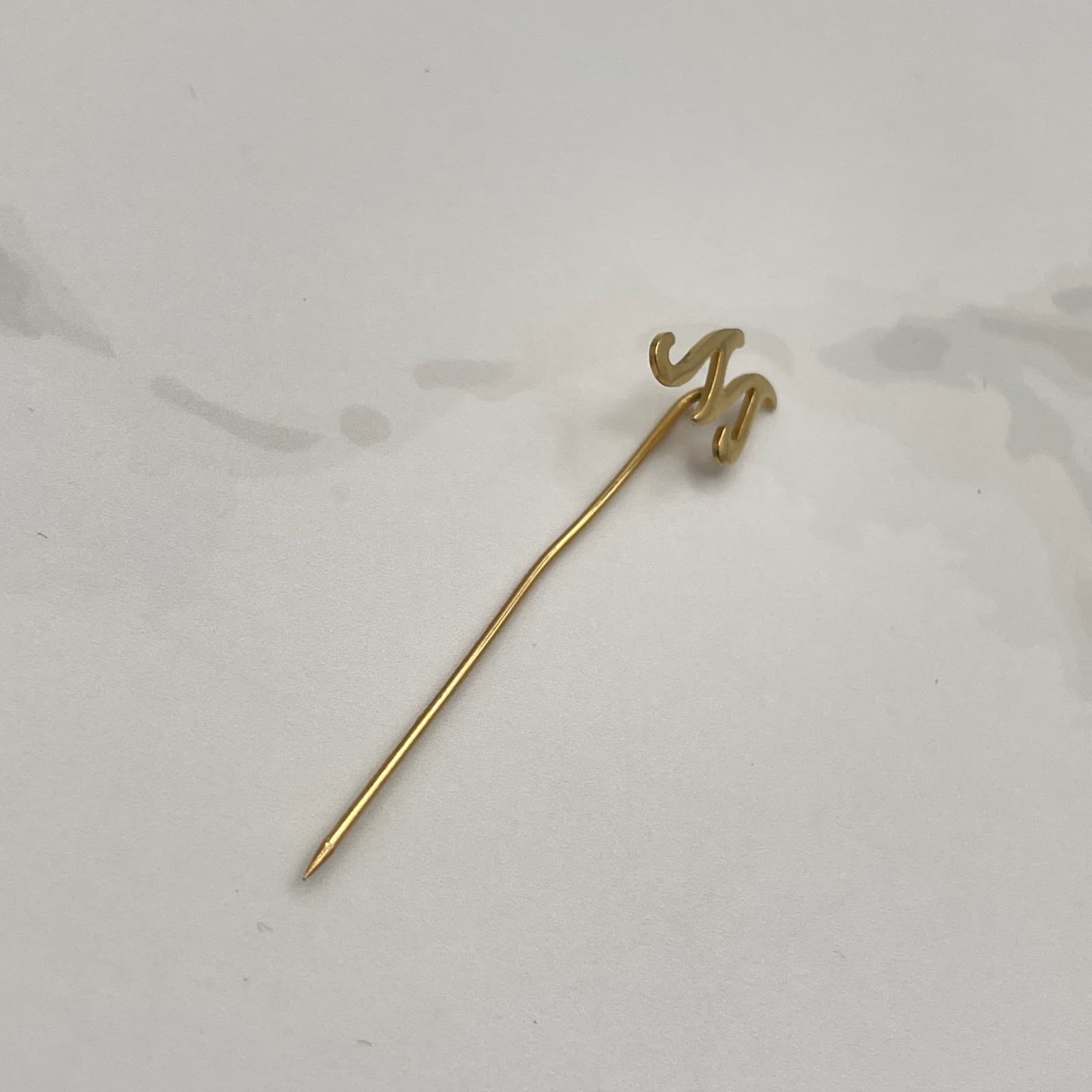 Vintage Gold-Tone Stick Pin with Script Letter Initial “M” – Monogram Lapel Pin - Thumbnail 6