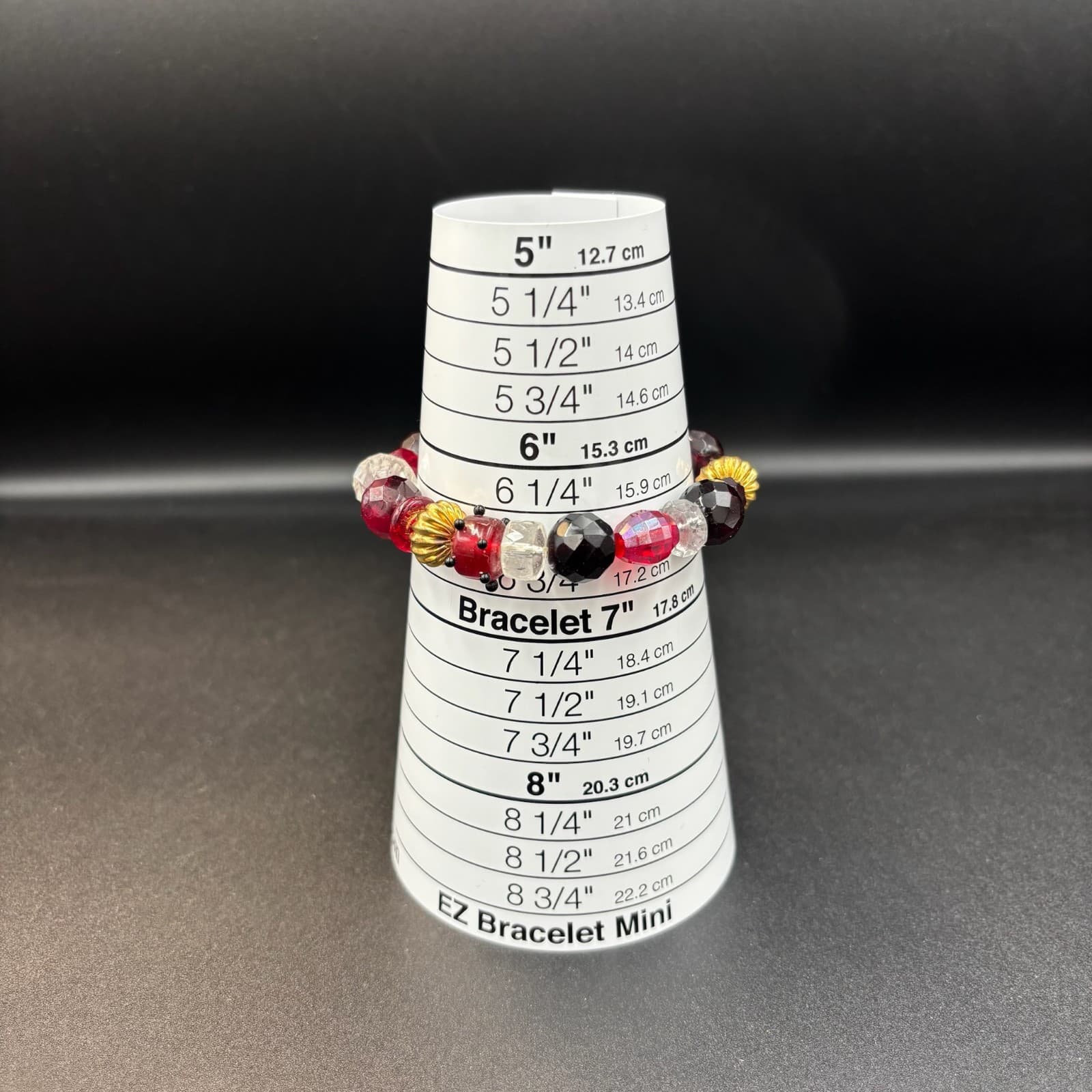 Vintage Women's Size 6 1/2" Red Clear Gold Crystal Beaded Stretch Bracelet - Thumbnail 6