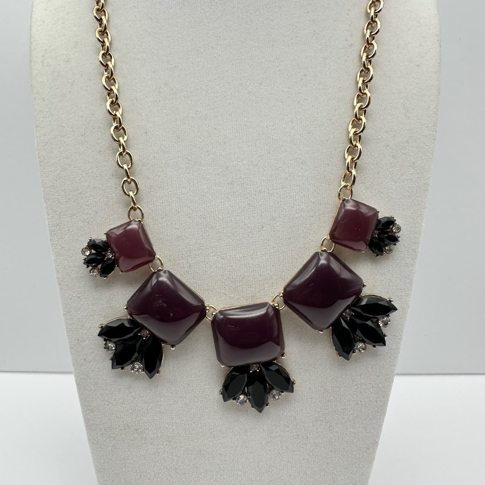 Vintage 90s Gold Tone Purple Black Necklace Collar Statement Fashion Jewelry Y2K - Thumbnail 2