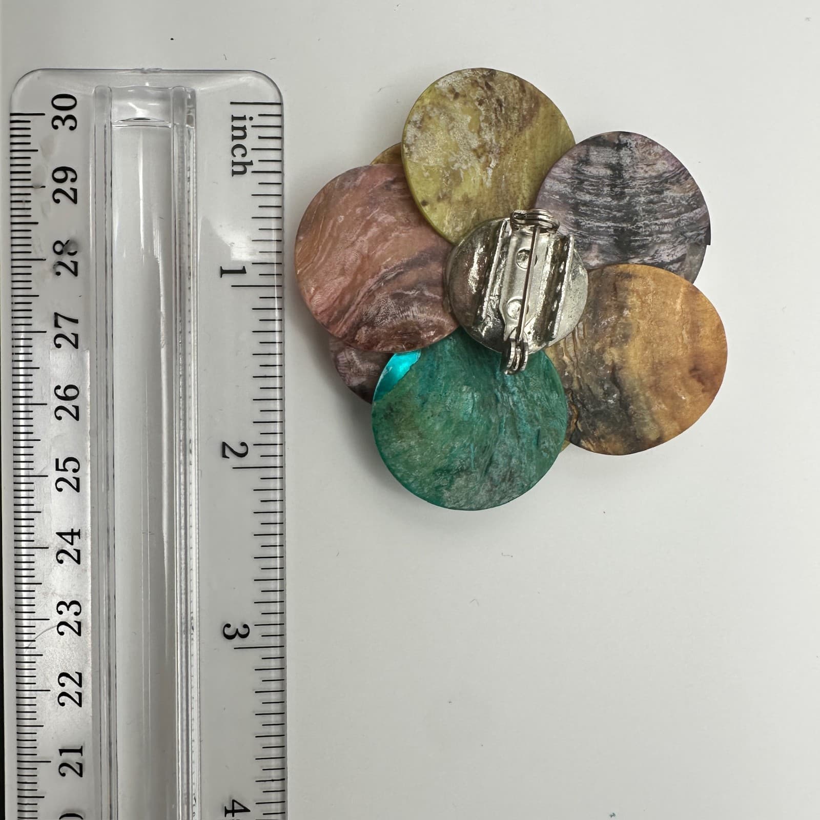 VTG Multicolor Pearl Brooch Flower Iridescent Round Discs Women's Jewellery - Thumbnail 8