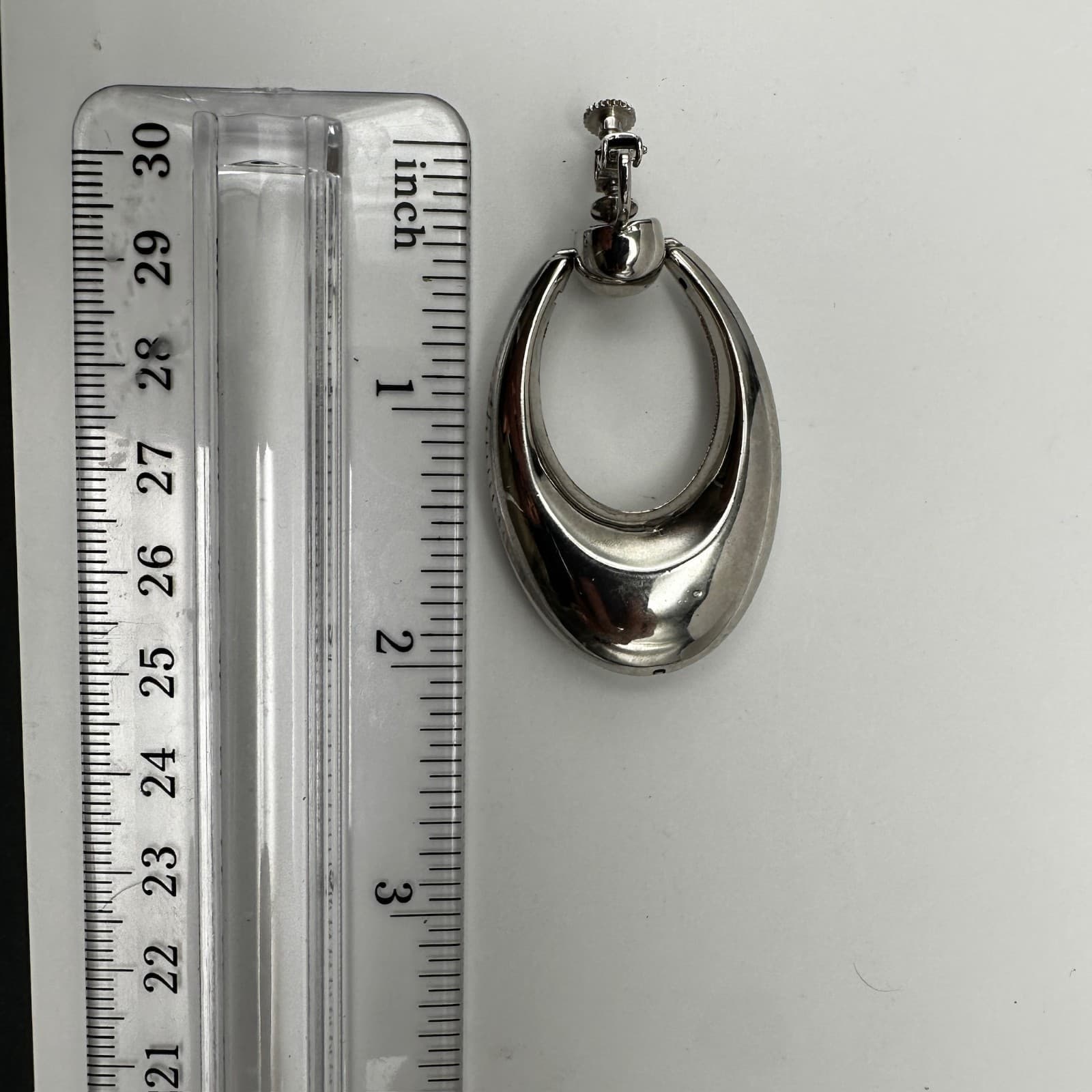 Vintage 90s Silver Tone Polished Oval Dangle Clip-On Earrings Statement Jewelry - Thumbnail 6